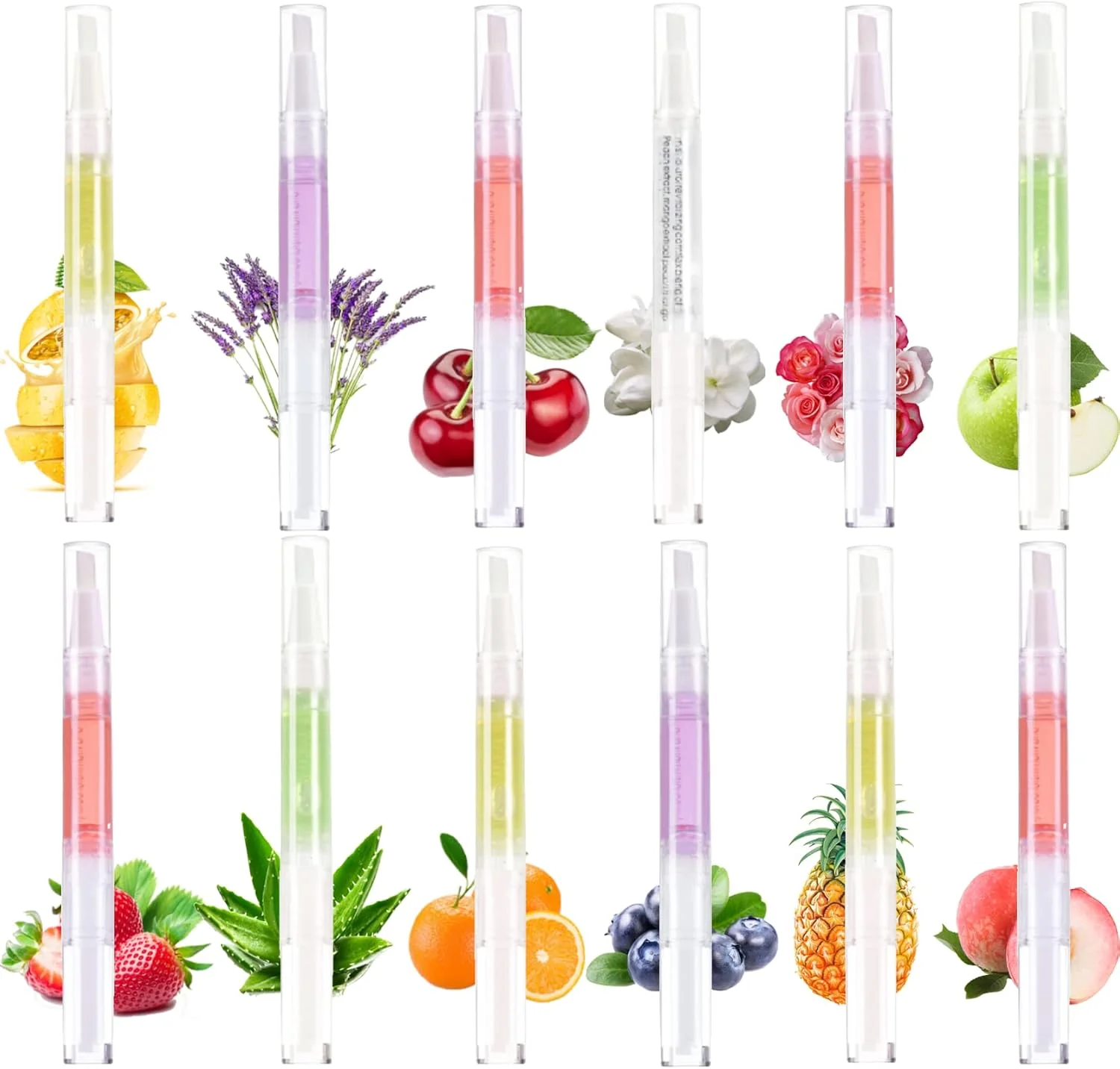 روغن کوتیکول برای مراقبت از ناخن، مجموعه 12 عددی قلم روغن احیا کننده کوتیکول با طعم های مختلف، قلم های روغن ناخن با مواد طبیعی، قلم احیا کننده با برس نرم، روغن کوتیکول برای جلوگیری از ترک خوردن ناخن (12 عدد)