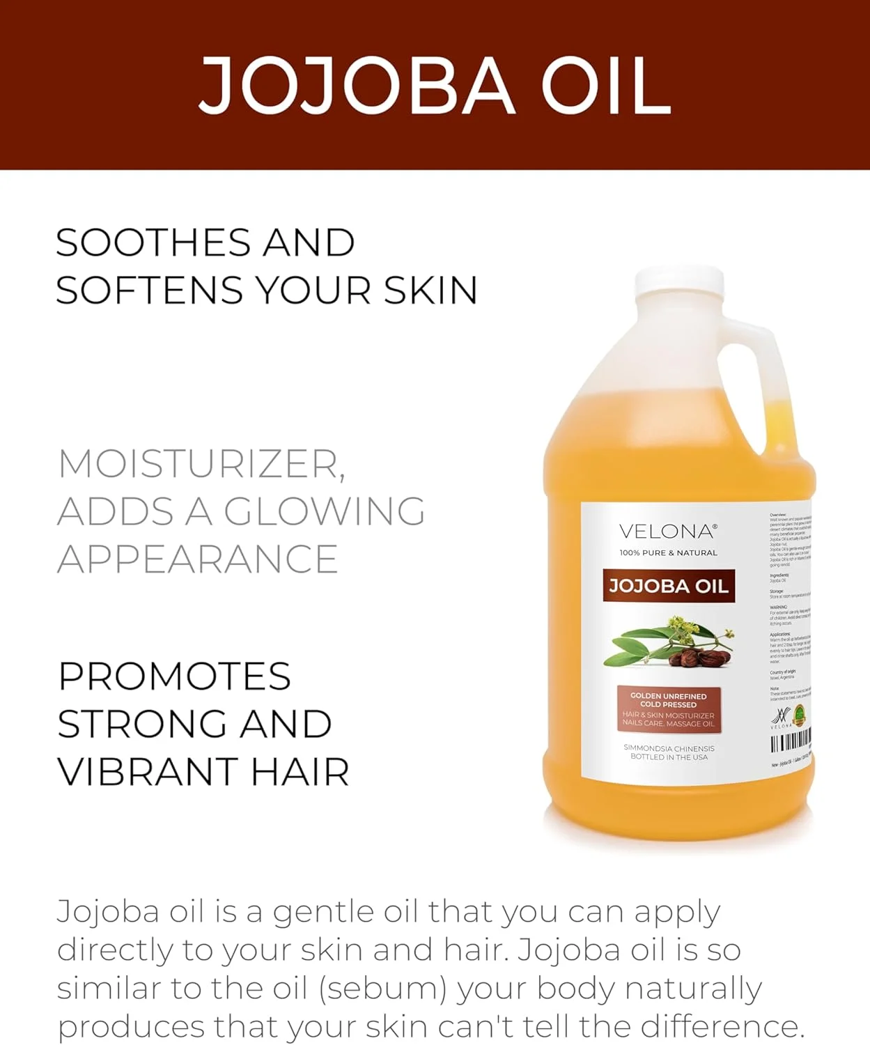 روغن جوجوبا ولونا - 3317 میلی لیتر | 100% خالص و طبیعی | طلایی، تصفیه نشده، پرس سرد، بدون هگزان | مرطوب کننده صورت، مو، بدن، مراقبت از پوست، ترک های پوستی، کوتیکول ها روغن جوجوبا ولونا - 3317 میلی لیتر | 100% خالص و طبیعی | طلایی، تصفیه نشده، پرس سرد، بدون هگزان | مرطوب کننده صورت، مو، بدن، مراقبت از پوست، ترک های پوستی، کوتیکول ها