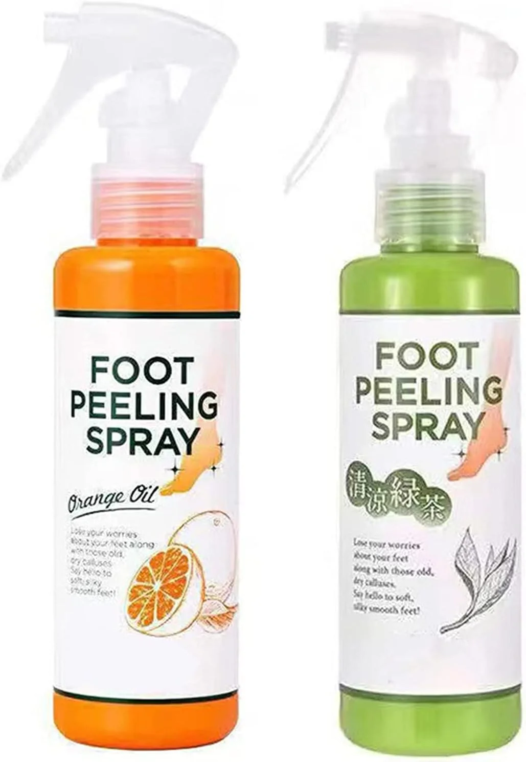 اسپری لایه بردار پا با روغن پرتقال و درخت چای، اسپری لایه بردار آبرسان و مغذی، لایه بردار پوست مرده پدیکور برای پاشنه های ترک خورده و زبر، پوست خشک انگشتان پا و پینه ها (پرتقال + چای)