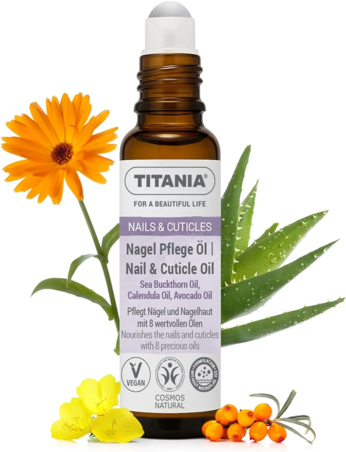 روغن ناخن تیتانیا - روغن مراقبت طبیعی کوتیکول با 8 روغن و آلوئه ورا برای کوتیکول و کوتیکول های نرم، دست ها و پاها، طبیعی کیهانی، وگان، تایید شده توسط متخصص پوست، ساخت آلمان، 10 میلی لیتر
