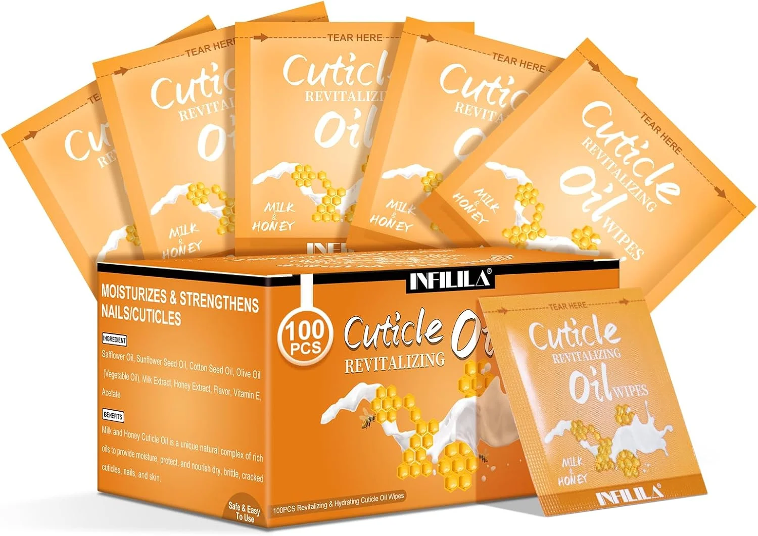 روغن کوتیکول NXJ INFILILA، 100 عدد روغن کوتیکول مینی برای ناخن، محصول مراقبت از کوتیکول آبرسان، سایز مسافرتی، ترمیم کوتیکول و مراقبت از ناخن (شیر و عسل)