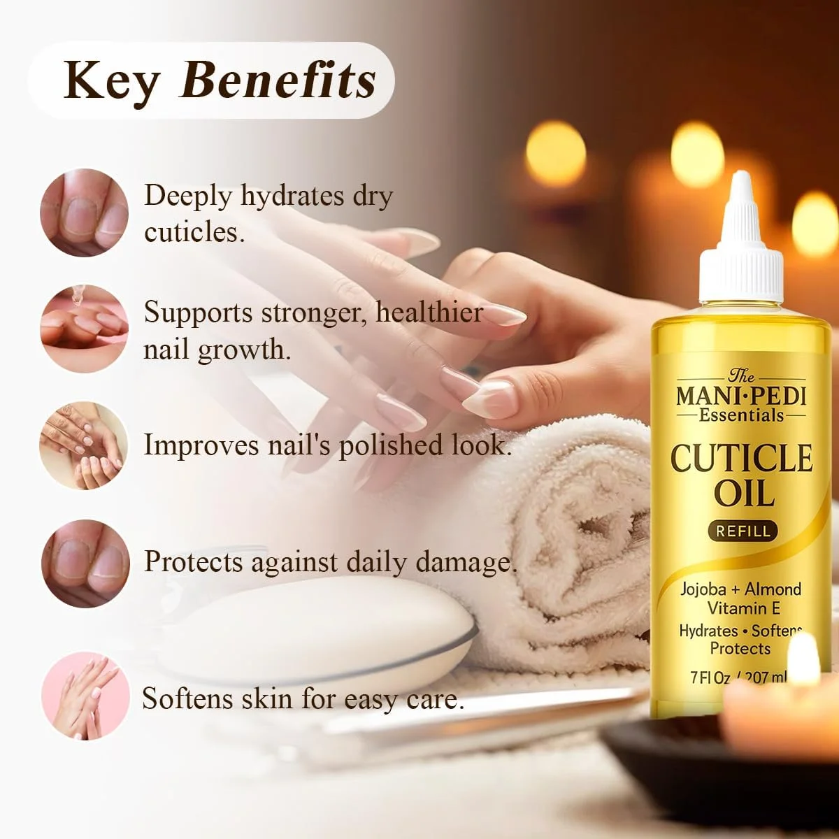 روغن کوتیکول حرفه ای با نازل مخصوص برای پر کردن آسان - 7 اونس مایع. غنی شده با روغن جوجوبا، ویتامین E و روغن بادام شیرین. انتخاب متخصصین مانیکور برای ناخن ها و کوتیکول های سالم و تغذیه شده روغن کوتیکول حرفه ای با نازل مخصوص برای پر کردن آسان - 7 اونس مایع. غنی شده با روغن جوجوبا، ویتامین E و روغن بادام شیرین. انتخاب متخصصین مانیکور برای ناخن ها و کوتیکول های سالم و تغذیه شده