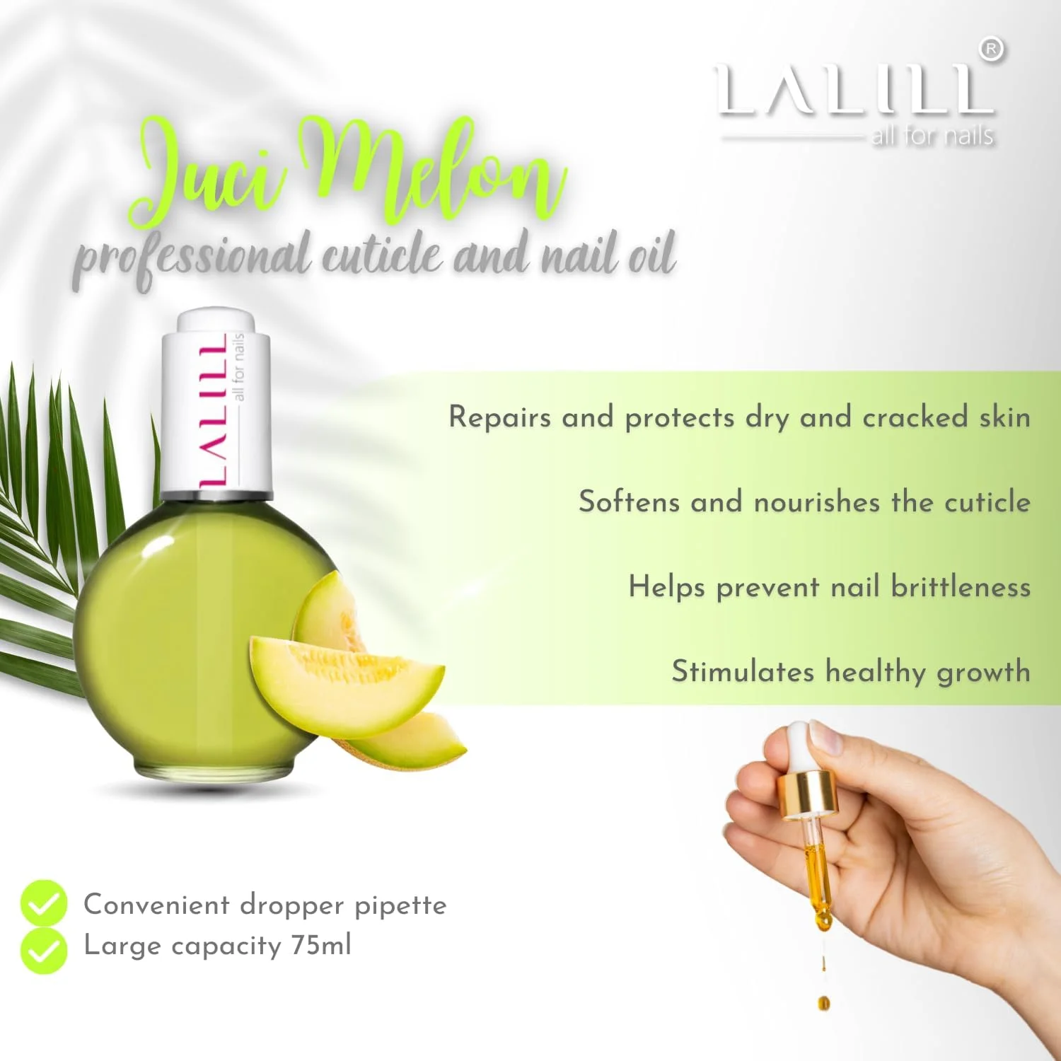 روغن کوتیکول ناخن لالیل 75 میلی لیتر - روغن مراقبت از ناخن با رایحه ملون آبدار - مراقبت از ناخن و کوتیکول - طراحی ناخن اسپا مانیکور دست - ویگن - دارای قطره چکان