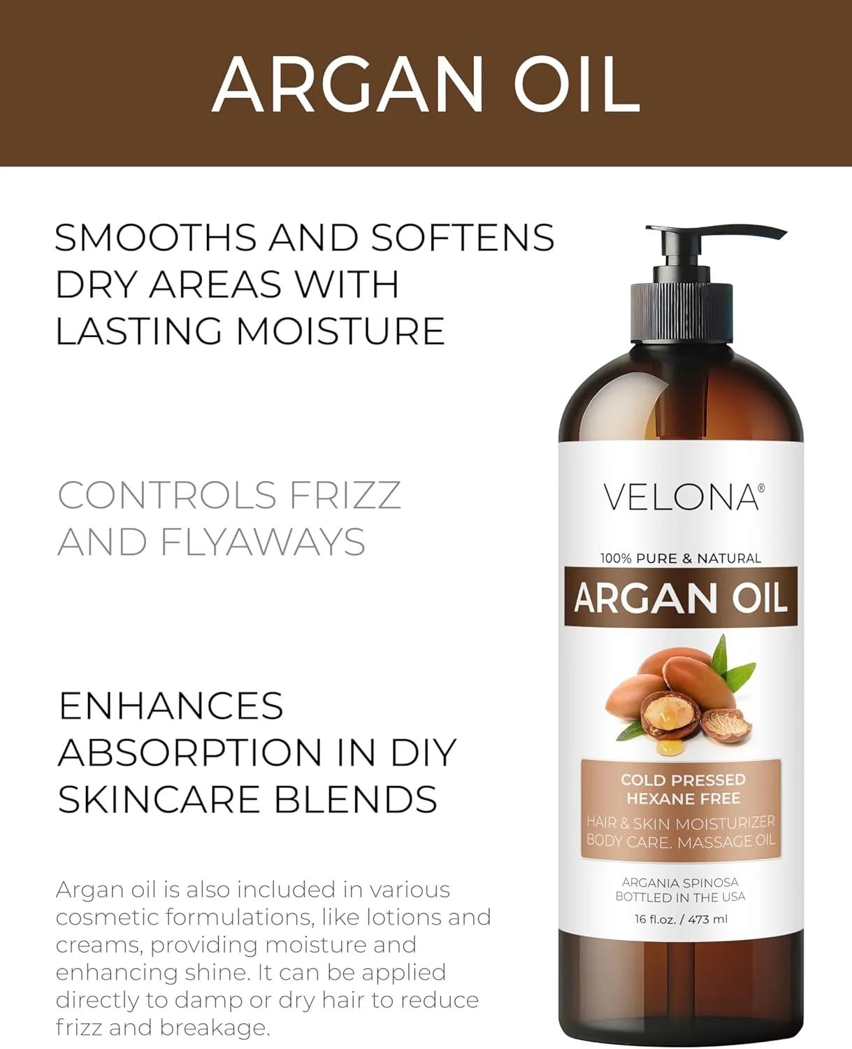 روغن آرگان ولونا - 236 میلی لیتر | روغن مراکشی | تحریک رشد مو، مراقبت از پوست، بدن و صورت | محافظ ناخن | تصفیه نشده، پرس سرد | همراه با سری روغن آرگان ولونا - 236 میلی لیتر | روغن مراکشی | تحریک رشد مو، مراقبت از پوست، بدن و صورت | محافظ ناخن | تصفیه نشده، پرس سرد | همراه با سری