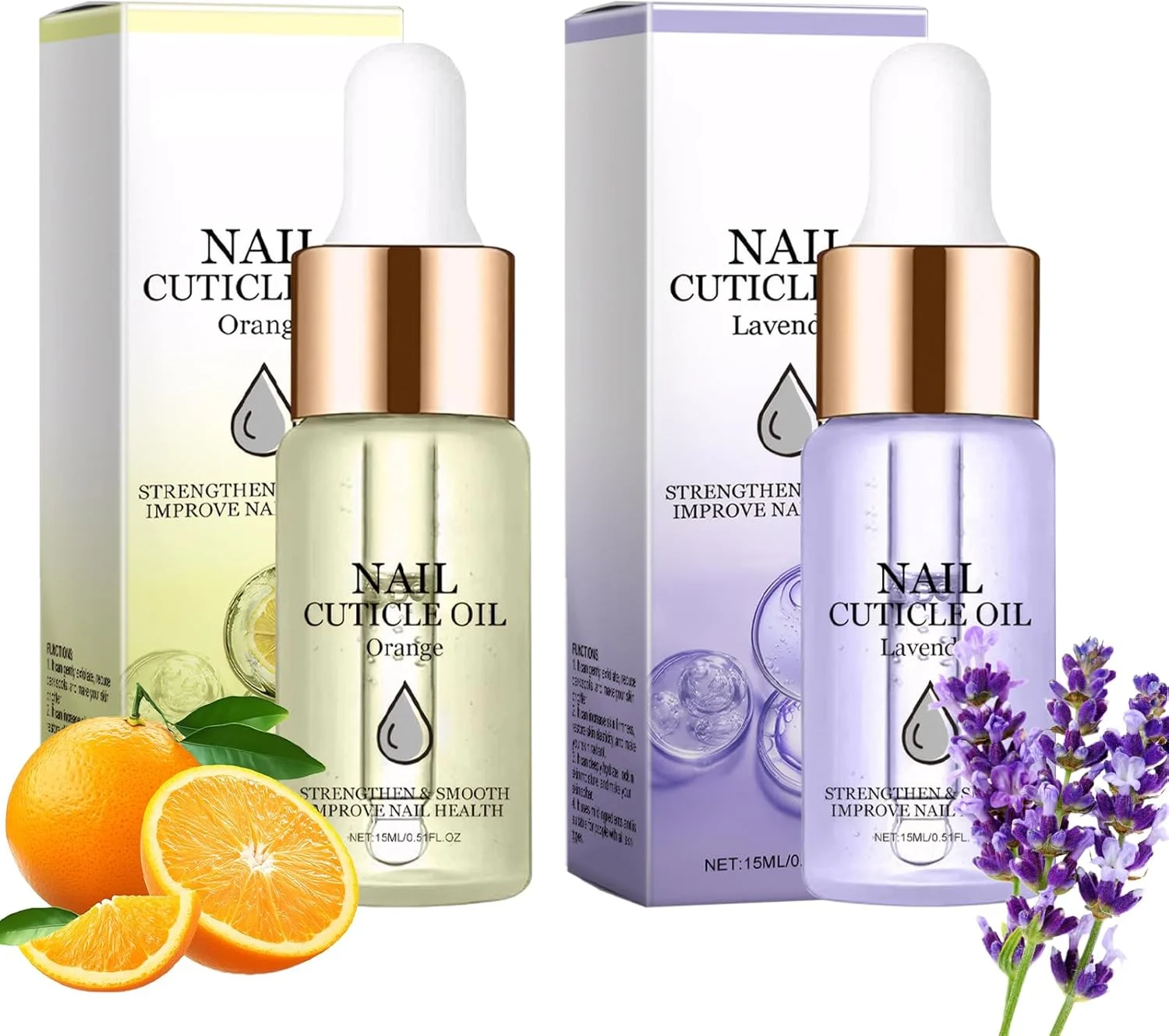 روغن کوتیکول ناخن، روغن مراقبت از ناخن، ترمیم و محافظت ناخن با قطره چکان، برای مراقبت روزانه و تقویت ناخن (رایحه پرتقال، رایحه اسطوخودوس) - 2 عدد
