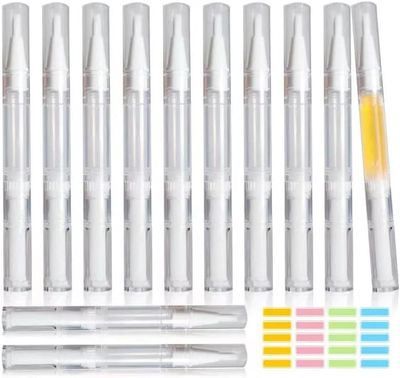 بسته ۱۲ عددی قلم روغن کوتیکول خالی، قلم پیچشی شفاف با برس برای براق کننده لب، لاک ناخن، مایع تقویت مژه به همراه ۱۶ استیکر، ۱۲ عدد، ۳ میلی لیتر، ۱