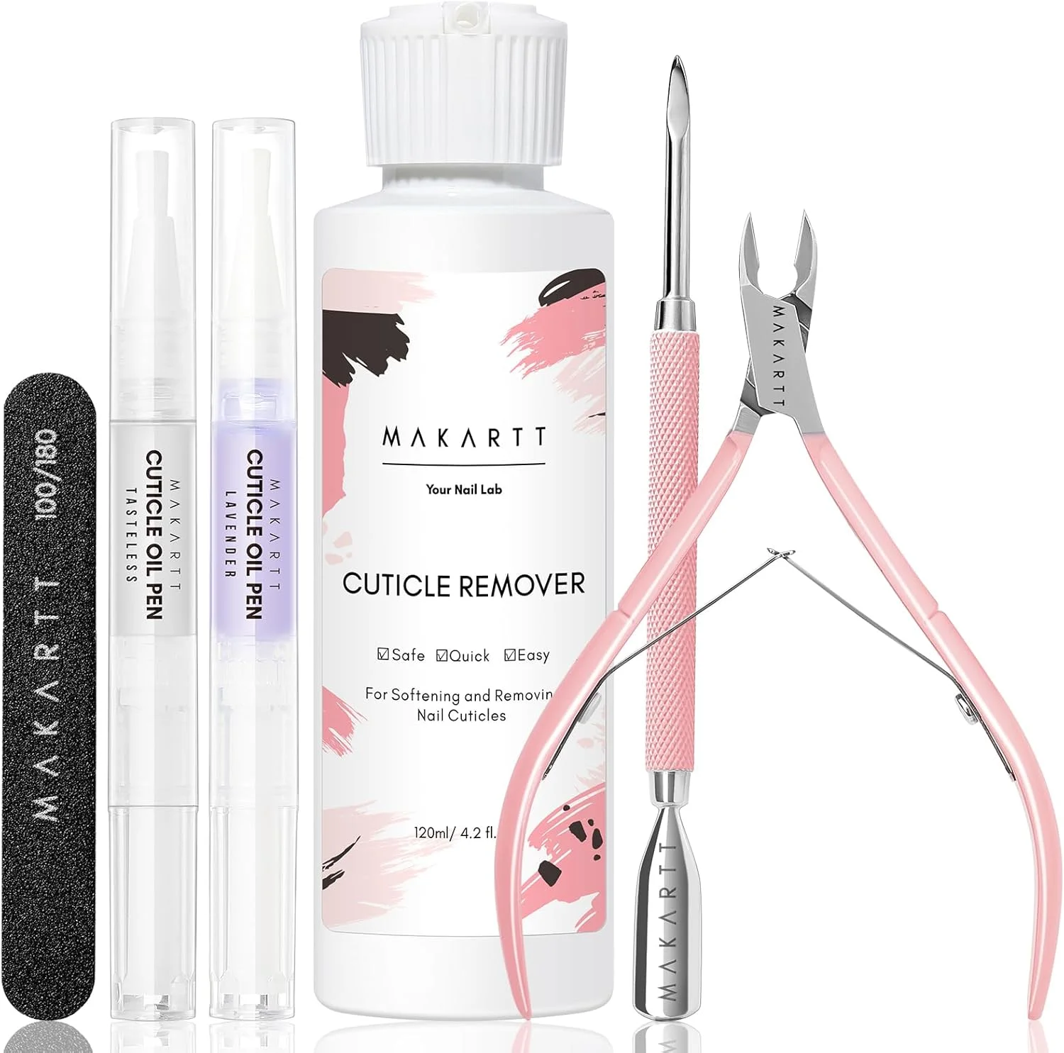 مجموعه از بین برنده کوتیکول Makartt - مراقبت از ناخن با قلم روغن کوتیکول، نیپر کوتیکول، سوهان ناخن و مایع از بین برنده کوتیکول 120 میلی لیتری، ست مانیکور ناخن برای نرم کردن و مرطوب کردن پوست اطراف ناخن