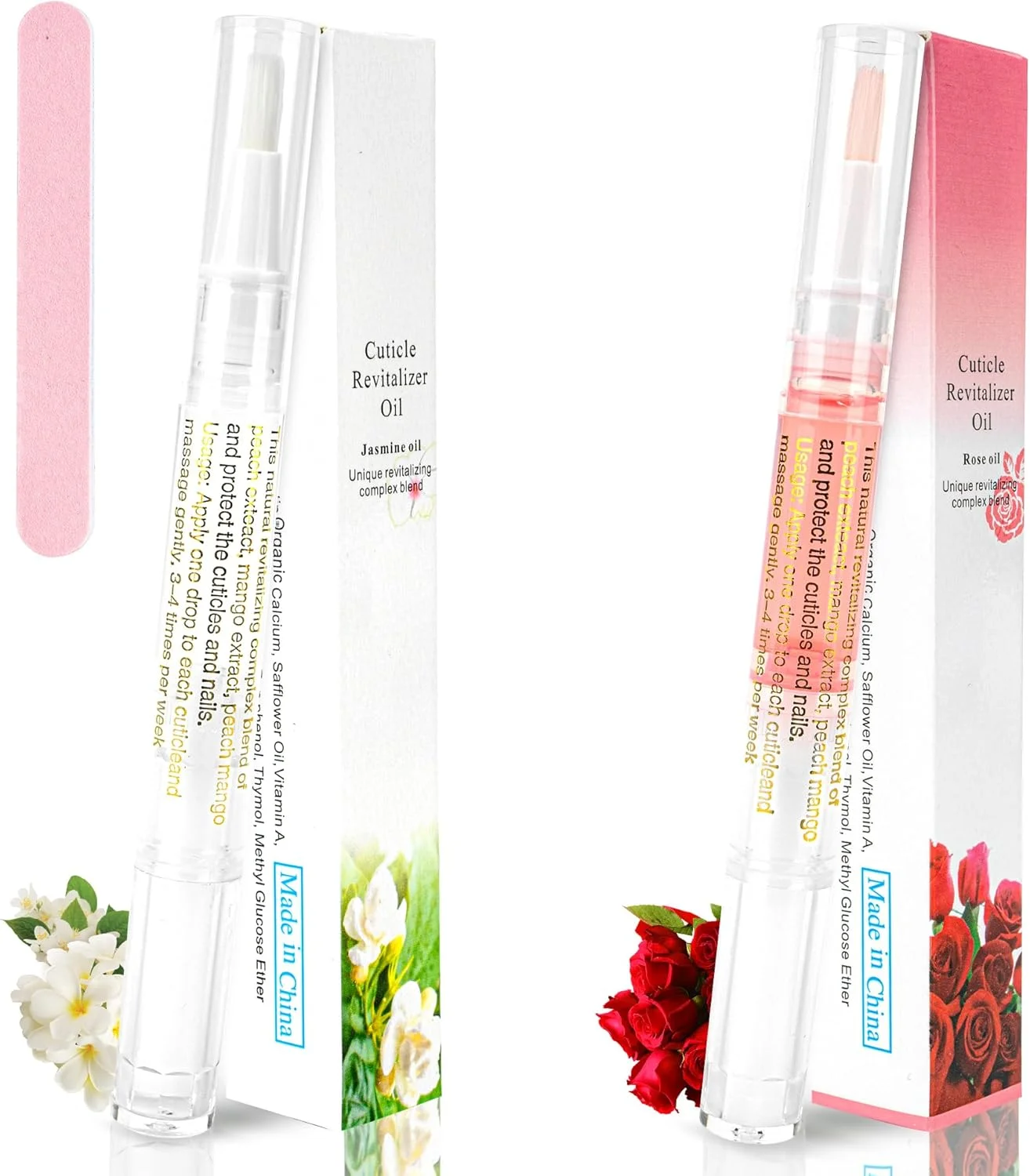 قلم روغن کوتیکول ناخن، قلم روغن ناخن برای مراقبت از ناخن، روغن کوتیکول برای ناخن با سوهان ناخن، جلوگیری از خشکی، ترک خوردگی و آویزان شدن پوست (رایحه گل رز و یاس)