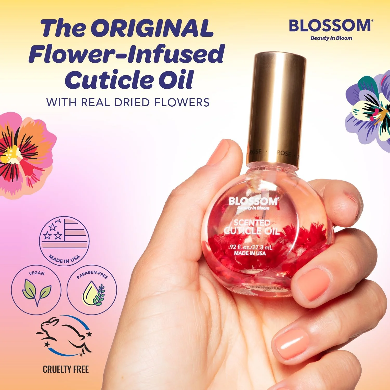 روغن کوتیکول آبرسان، مرطوب کننده، تقویت کننده و معطر بلوسوم، غنی شده با گل های طبیعی، ساخت آمریکا، 12.4 میلی لیتر، هلو آبدار