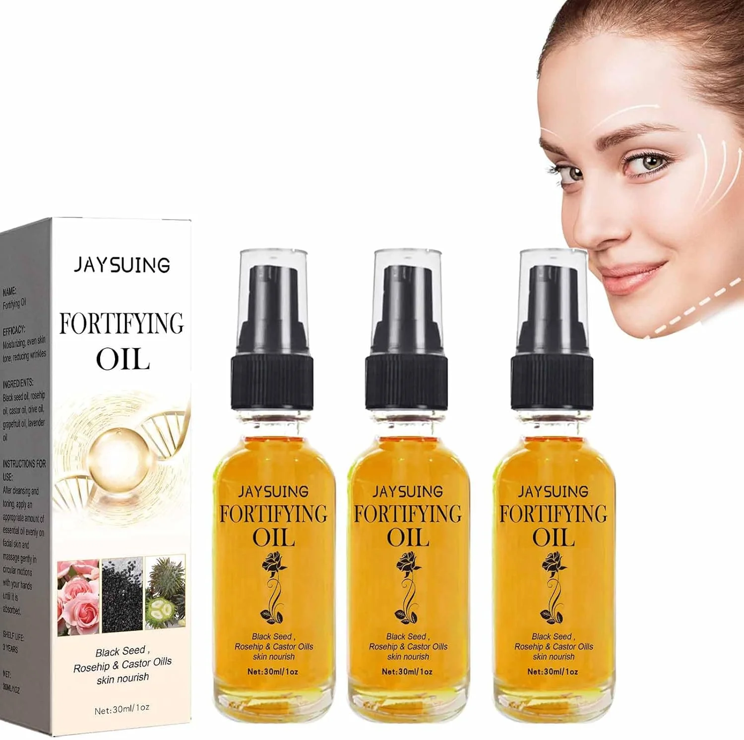 سرم صورت روغن کرچک، روغن دانه سیاه و روغن گل رز Lilinas - روغن کوتیکول طبیعی، روغن مرطوب کننده صورت، روغن ترمیم کننده پوست دانه سیاه، روغن تقویت کننده صورت، سرم ضد پیری، سفت کننده پوست، 3 عدد