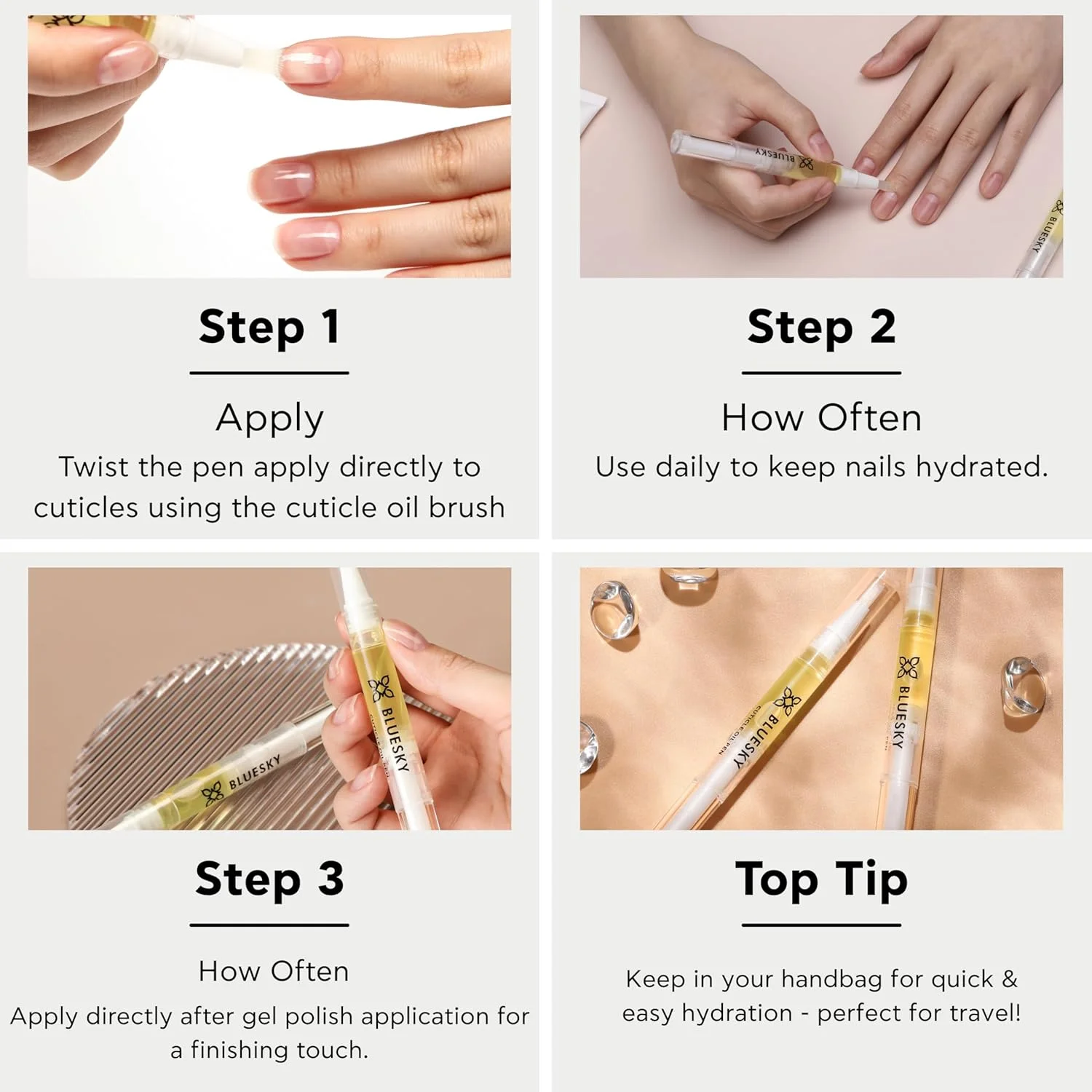 قلم روغن کوتیکول آبرسان بلواسکای، مرطوب کننده و نرم کننده کوتیکول های خشک، درمان دست و ناخن با روغن بادام شیرین، نارگیل و جوجوبای طلایی قلم روغن کوتیکول آبرسان بلواسکای، مرطوب کننده و نرم کننده کوتیکول های خشک، درمان دست و ناخن با روغن بادام شیرین، نارگیل و جوجوبای طلایی