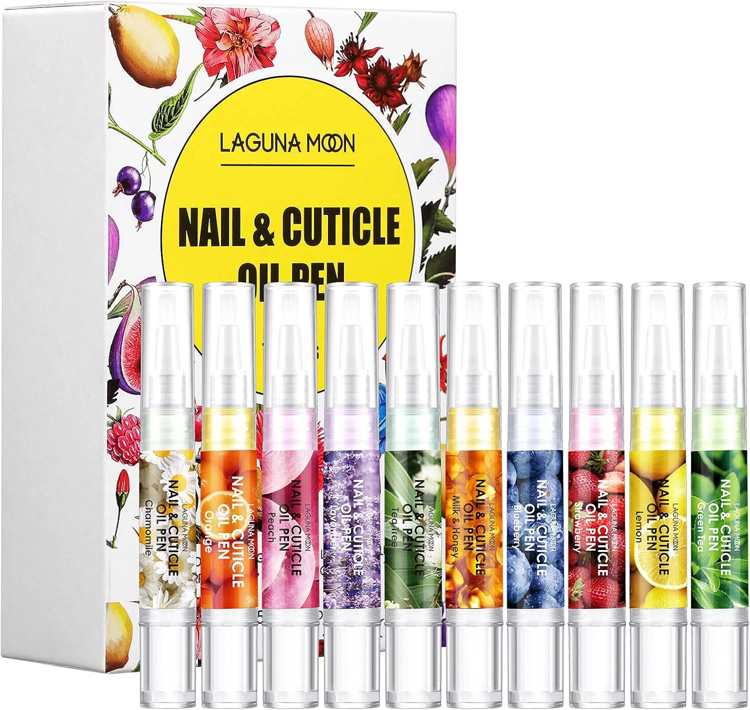 مجموعه ۱۰ عددی قلم روغن کوتیکول لاگونامون برای مراقبت از ناخن، قلم روغن ناخن ۵ میلی لیتری با مواد طبیعی برای مرطوب کردن و تغذیه ناخن ها و کوتیکول های خشک، روغن کوتیکول برای جلوگیری از ترک خوردن ناخن و آویزان شدن پوست