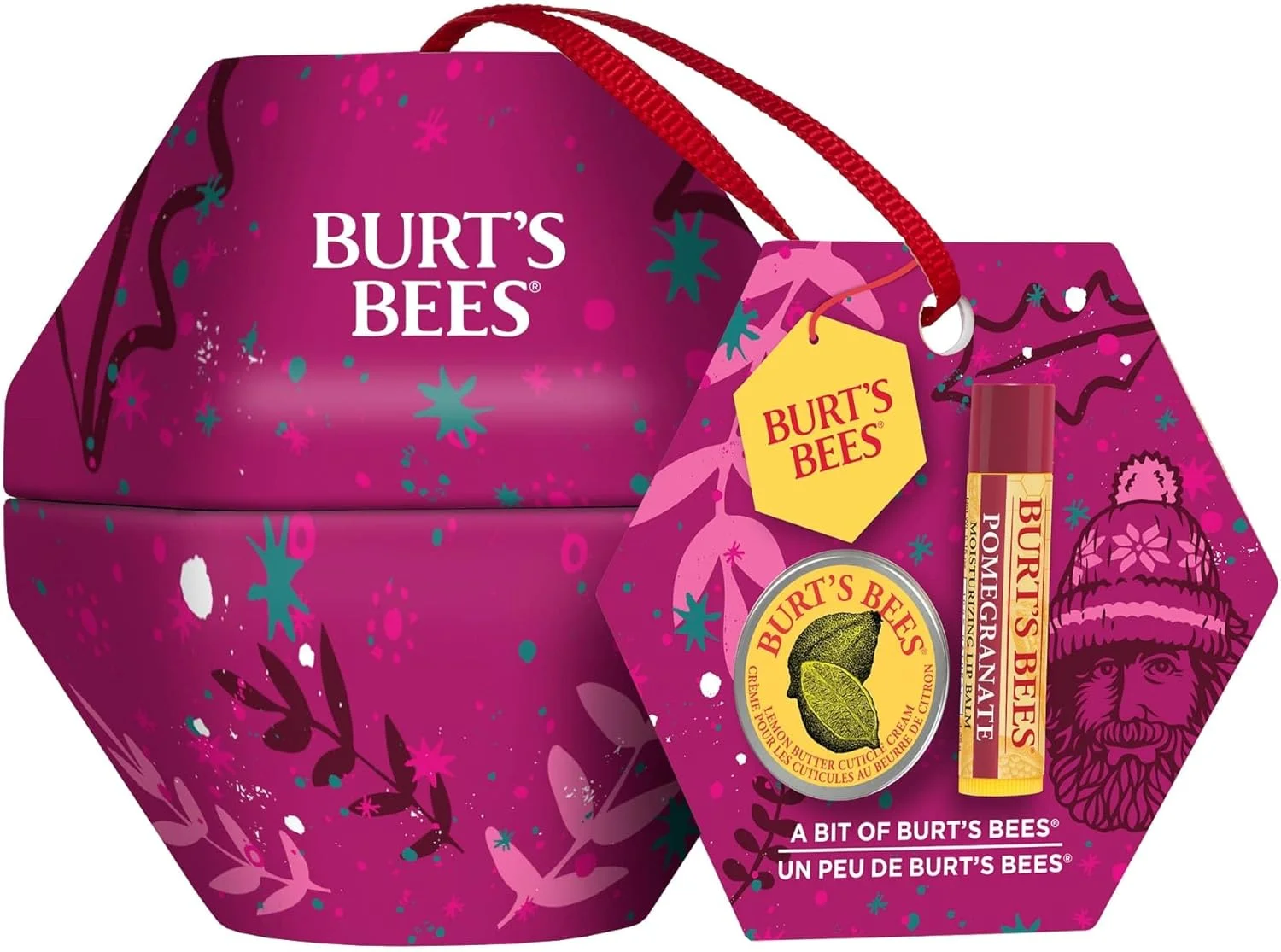 مجموعه هدیه کریسمس Burt's Bees برای لب و دست، بالم لب انار و کرم کوتیکول در تزئینات کریسمس، کمی از Burt's، بسته بندی ممکن است متفاوت باشد