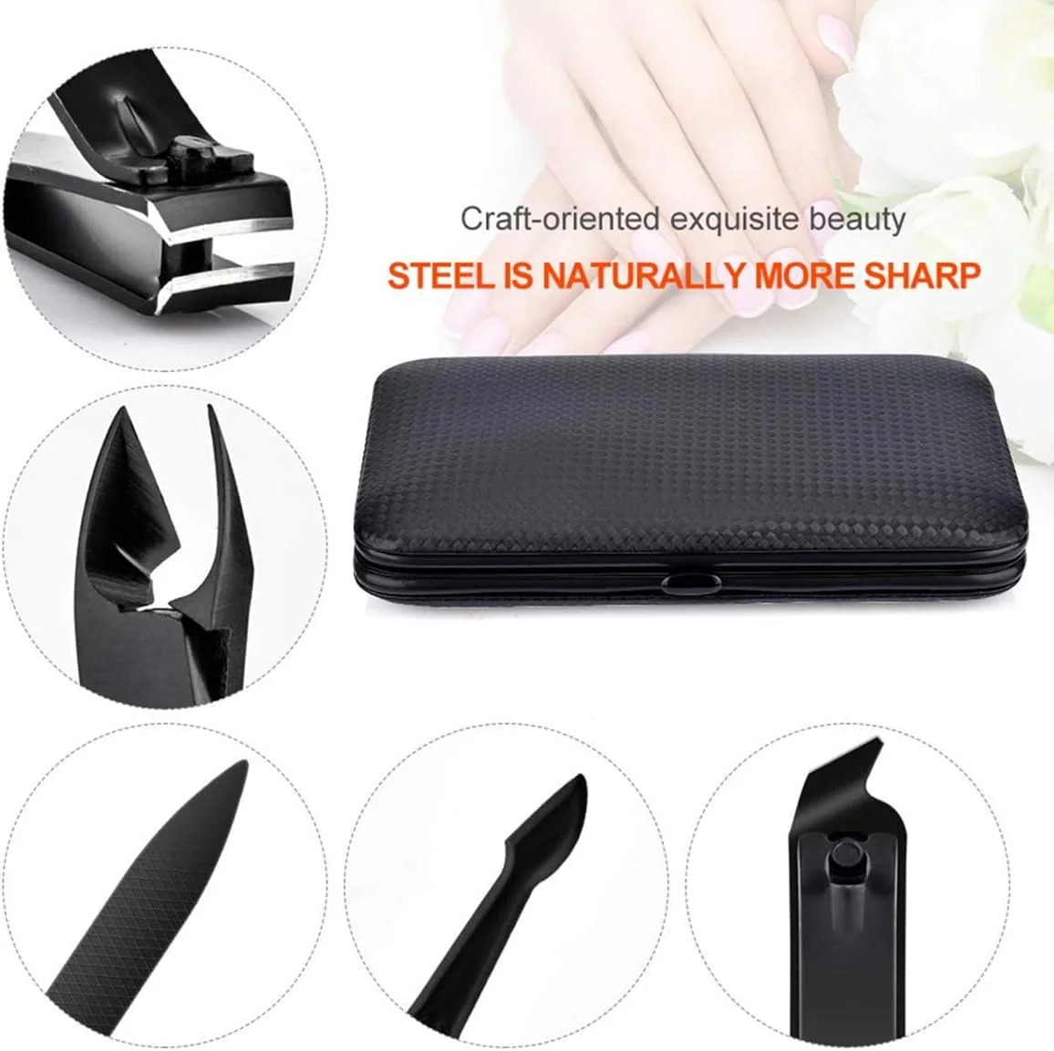 ست مانیکور و پدیکور استیل ضد زنگ ممتاز KASTWAVE به همراه نیپر کوتیکول، قیچی ناخن و کیف چرمی مسافرتی برای آقایان و بانوان - ست کامل مراقبت از ناخن