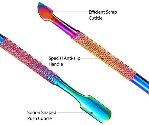گوشت گیر ناخن KASTWAVE به همراه عقب زننده کوتیکول، از بین برنده پوست های اضافه دور ناخن، ابزار حرفه ای مانیکور و پدیکور ناخن از جنس استیل ضد زنگ رنگین کمانی، بادوام و تیز برای ناخن های دست و پا (رنگین کمانی)