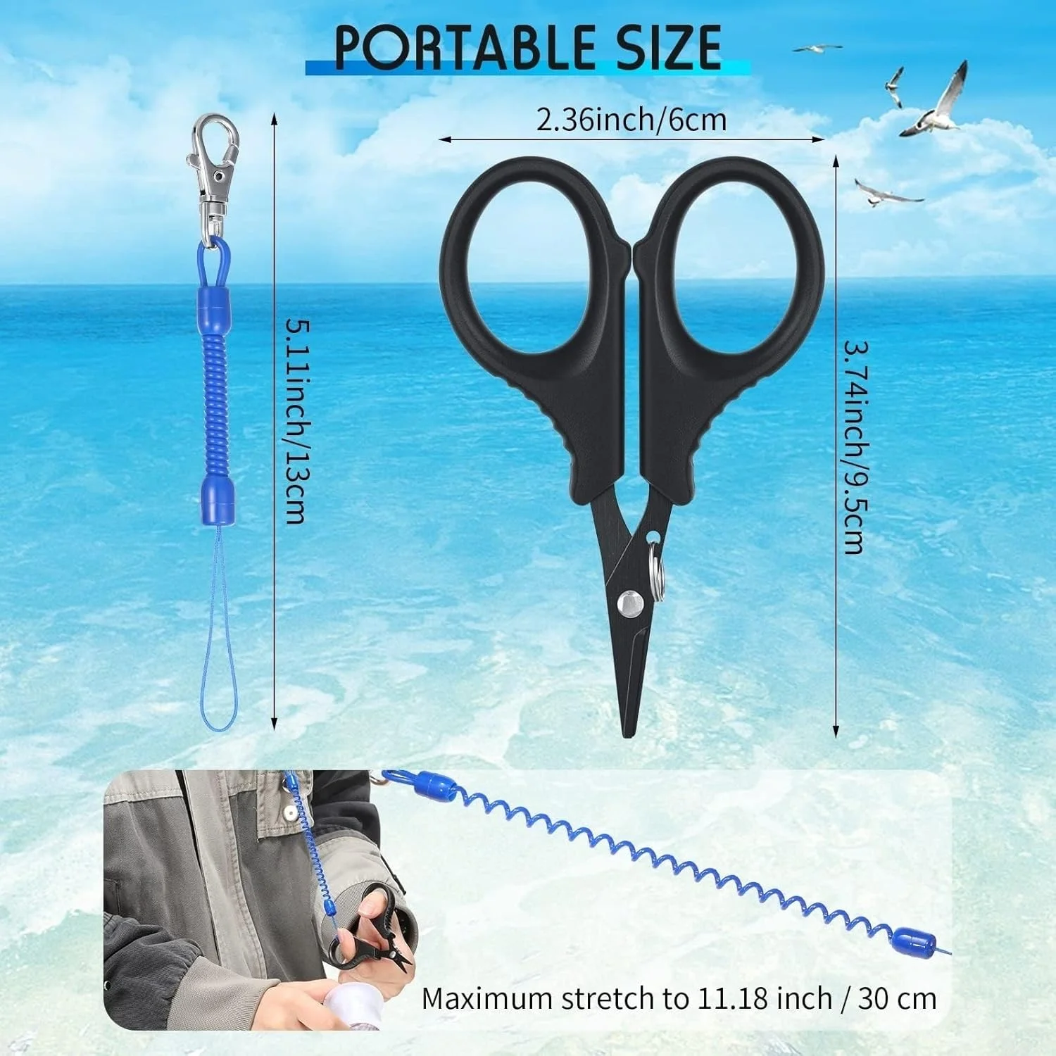 قیچی ماهیگیری فروشگاه سفید، ابزار ماهیگیری قابل حمل برش خط بافته شده، استیل ضد زنگ به همراه قلاب و بند جمع شونده، لوازم جانبی ماهیگیری قیچی ماهیگیری فروشگاه سفید، ابزار ماهیگیری قابل حمل برش خط بافته شده، استیل ضد زنگ به همراه قلاب و بند جمع شونده، لوازم جانبی ماهیگیری