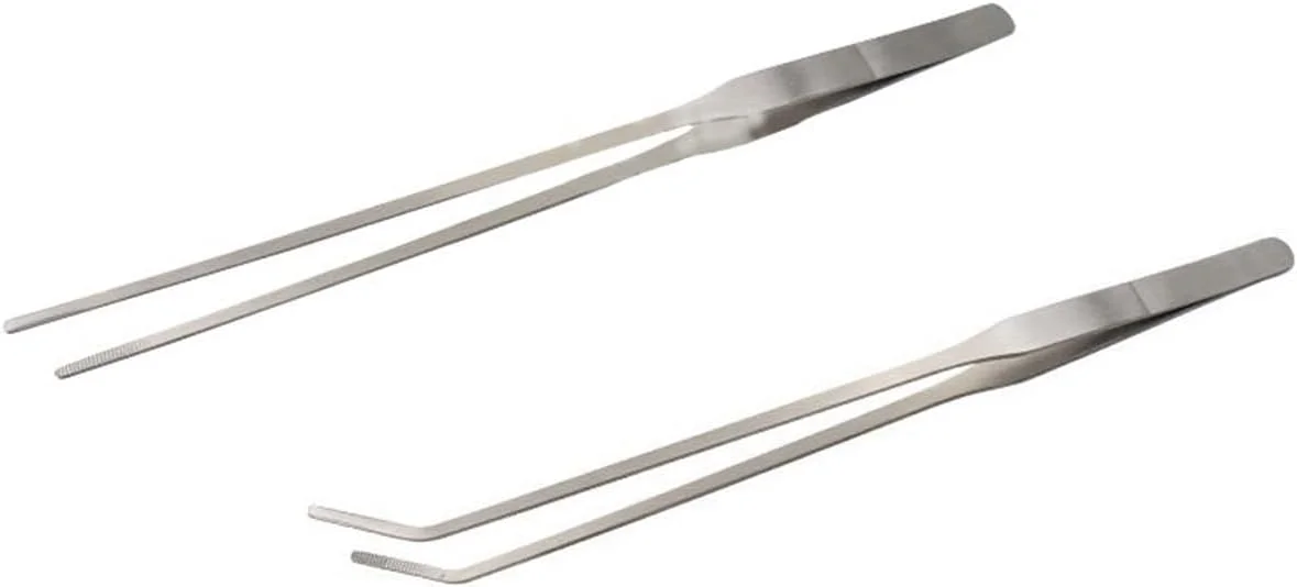 انبرهای استیل ضد زنگ با دسته بلند مستقیم و خمیده برای باغ، آشپزخانه، داخل و خارج از منزل (رنگ: نقره ای)