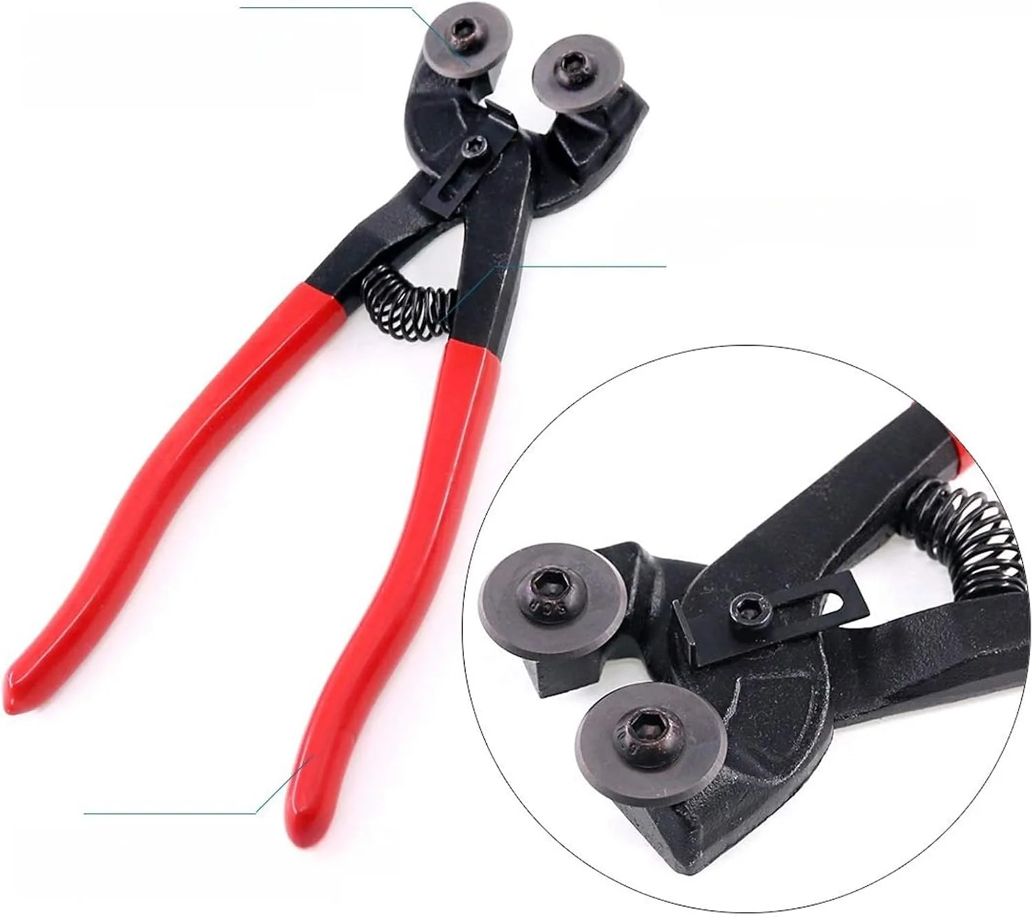 مجموعه ابزار 5 تکه برش شیشه شامل انبر کاشی چرخ دار، انبر جدا کننده، انبر Grozer، شیشه بر با دسته пистолетی و آچار آلن