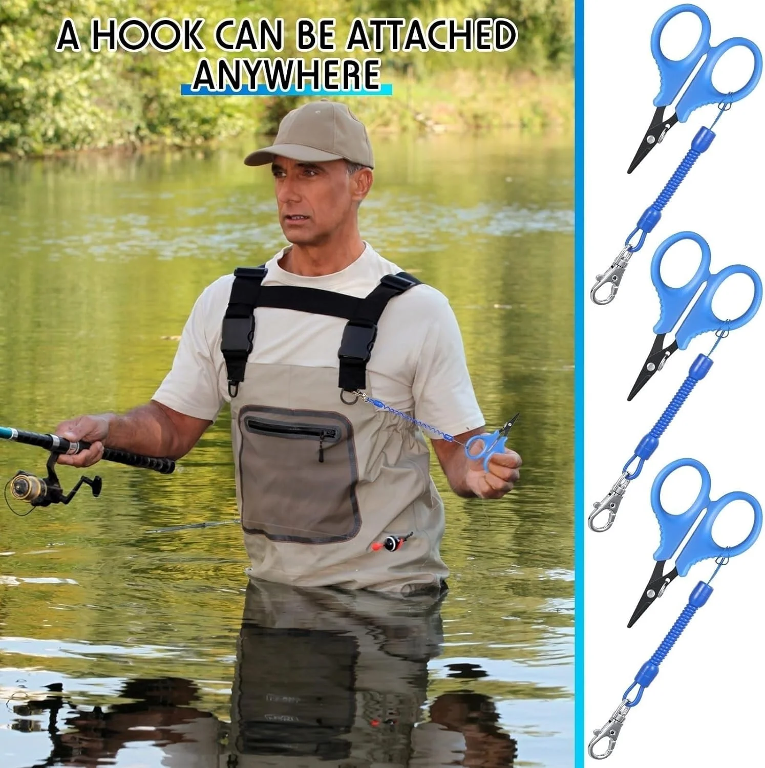 قیچی ماهیگیری فروشگاه سفید، ابزار ماهیگیری، برشگر قابل حمل خط بافته شده، ماهیگیری استیل ضد زنگ با قلاب و بند جمع شونده، لوازم جانبی ماهیگیری