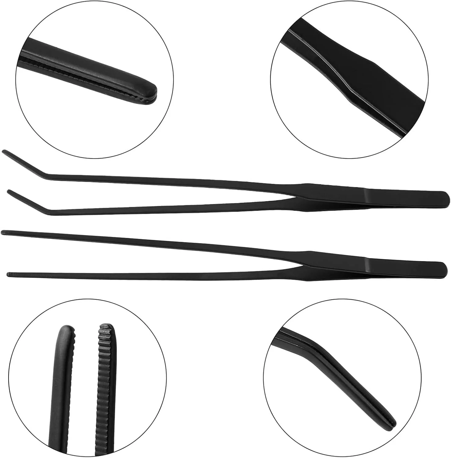 انبرهای استیل ضد زنگ با دسته بلند مستقیم و خمیده برای باغ، آشپزخانه، داخل و خارج منزل (رنگ: مشکی)