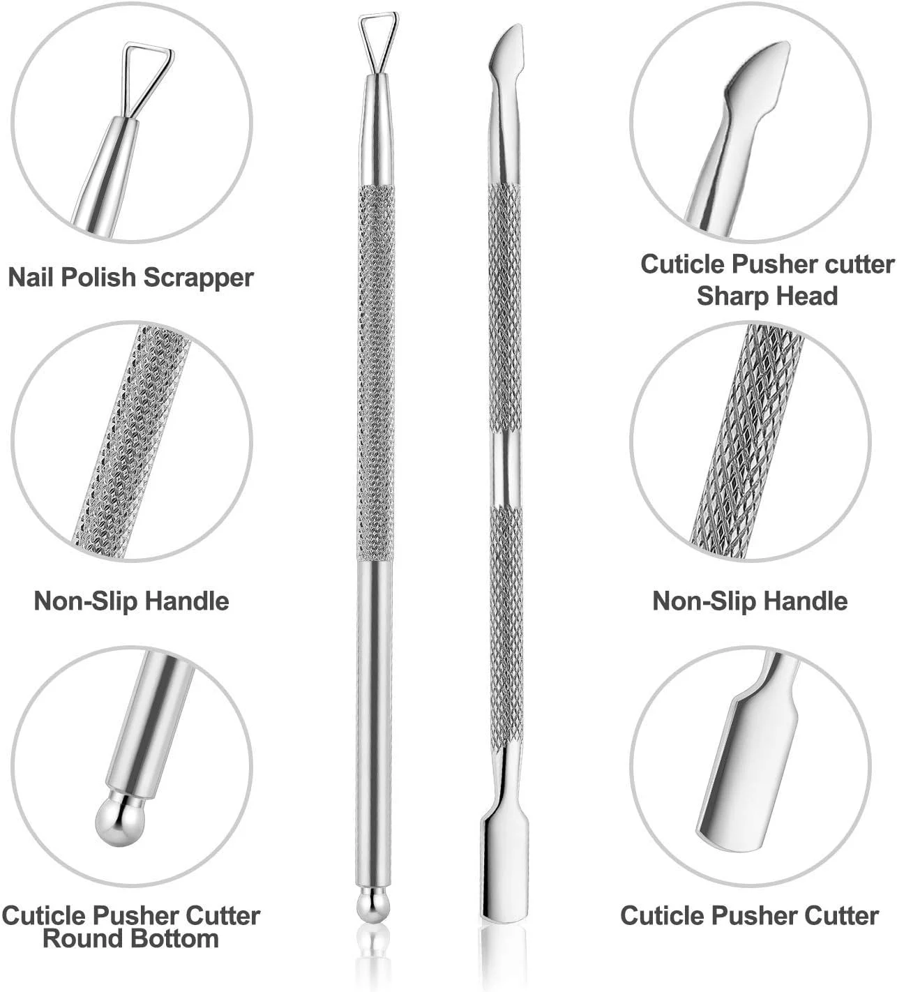قیچی مانیکور و پدیکور کوتیکول KASTWAVE همراه با عقب زننده کوتیکول، ابزار حرفه ای از جنس استیل ضد زنگ رنگین کمانی، بادوام و تیز برای ناخن های دست و پا (نقره ای)