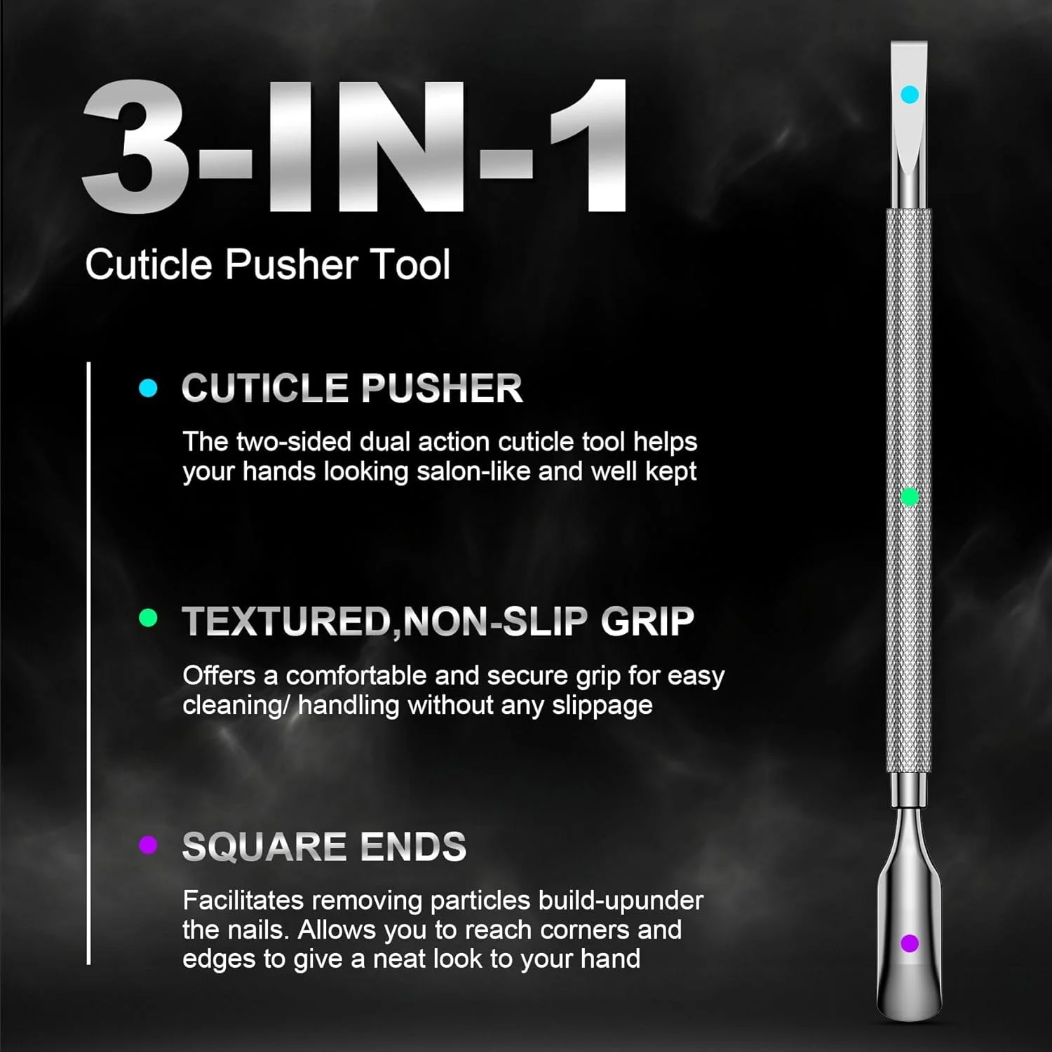 ابزار عقب‌راننده کوتیکول دو طرفه استیل ضد زنگ 5.2 اینچی، ابزار حرفه‌ای حذف لاک برای مانیکور و پدیکور، مناسب برای استفاده در خانه و سالن