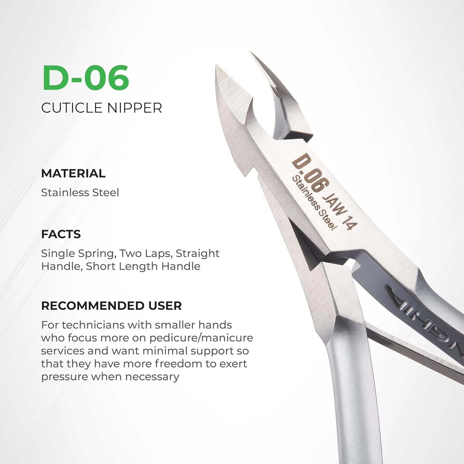 انبرک مانیکور دقیق Nghia - مدل D-06، انبرک ناخن استیل ضد زنگ با فک روکش شده خاکستری، اتصال لبه ای و فنر تکی - برای مراقبت حرفه ای و مرتب از ناخن - ایده آل برای استفاده شخصی. انبرک مانیکور دقیق Nghia - مدل D-06، انبرک ناخن استیل ضد زنگ با فک روکش شده خاکستری، اتصال لبه ای و فنر تکی - برای مراقبت حرفه ای و مرتب از ناخن - ایده آل برای استفاده شخصی.