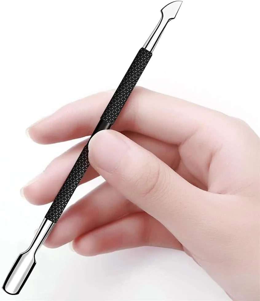 ابزار مانیکور ناخن ELECDON، عقب‌راننده و کاتر کوتیکول، ابزار پدیکور، عقب‌راننده کوتیکول دو سر استیل ضد زنگ حرفه ای، ابزار حذف لاک ژل UV، تریمر کوتیکول هنر ناخن (مشکی)