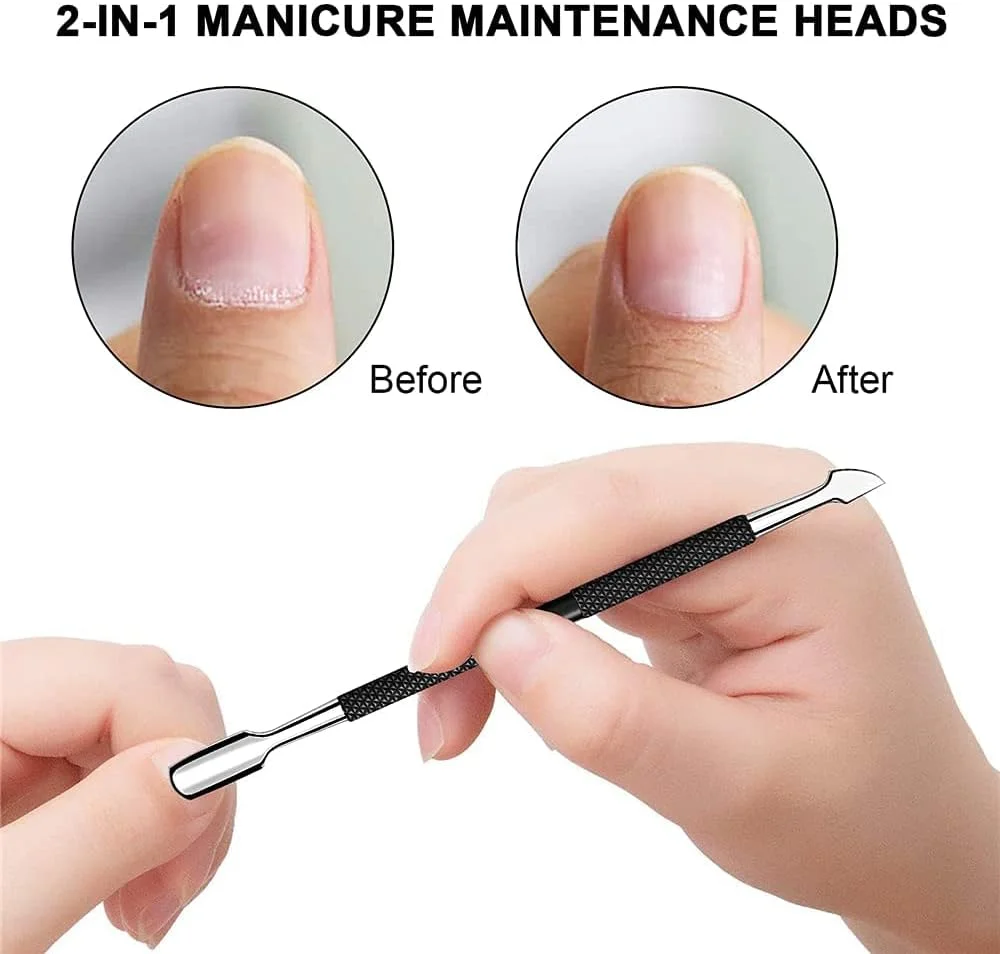 ابزار مانیکور ناخن ELECDON، عقبراننده و کاتر کوتیکول، ابزار پدیکور، عقبراننده کوتیکول دو سر استیل ضد زنگ حرفه ای، ابزار حذف لاک ژل UV، تریمر کوتیکول هنر ناخن (مشکی) ابزار مانیکور ناخن ELECDON، عقبراننده و کاتر کوتیکول، ابزار پدیکور، عقبراننده کوتیکول دو سر استیل ضد زنگ حرفه ای، ابزار حذف لاک ژل UV، تریمر کوتیکول هنر ناخن (مشکی)