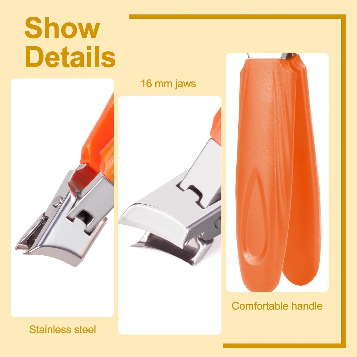 ناخن گیر اریب یلاجوی برای ناخن های ضخیم - فک پهن، طراحی ضد پاشش، ناخن گیر استیل ضد زنگ برای آقایان و بانوان (2 عددی)