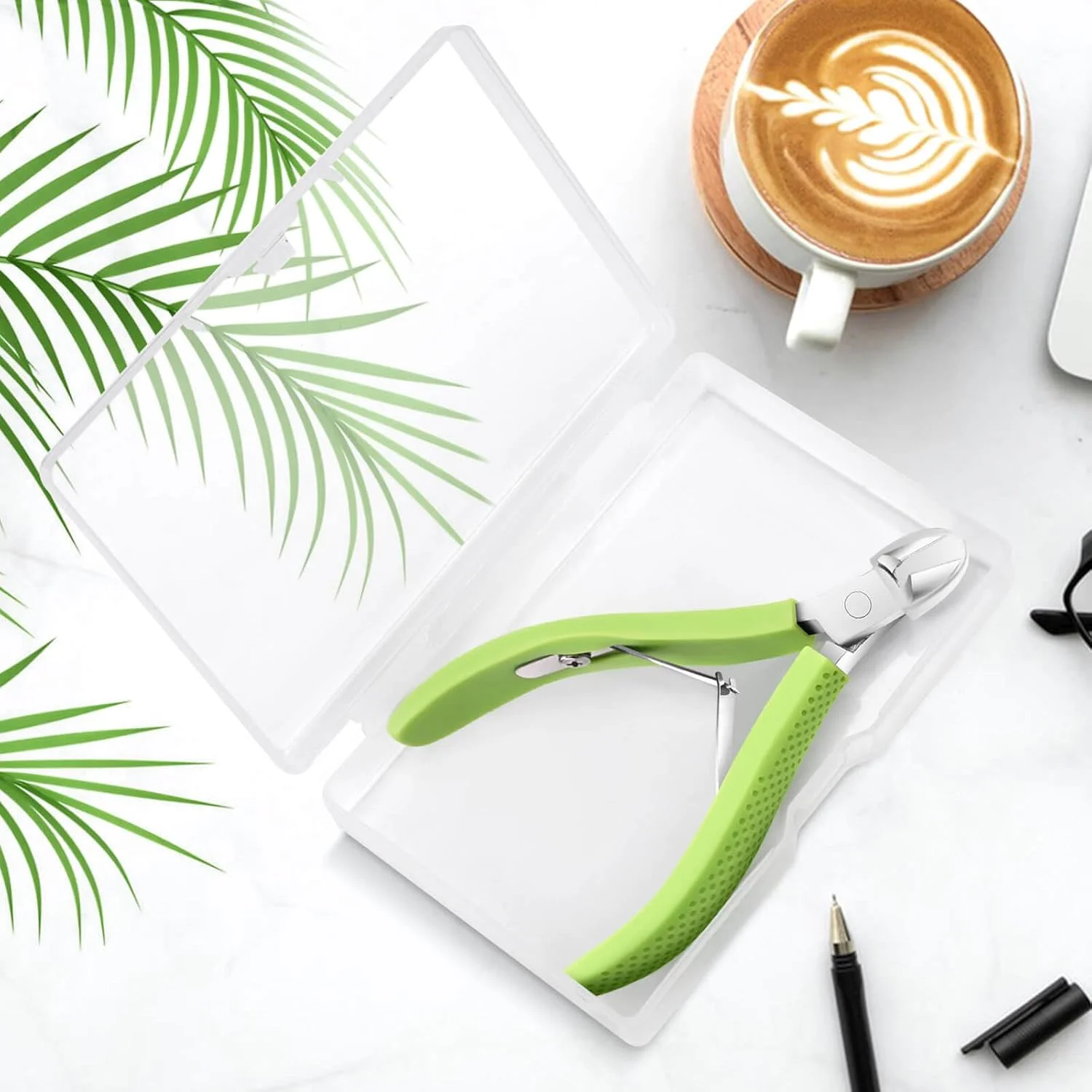 قیچی و نیپر مانیکور یلاجوی با لبه ظریف، دسته سیلیکونی، ابزار ناخن برای حذف دقیق پوست مرده، کاتر بادوام و قابل شستشو و نیپر ناخن (سبز یک عدد)