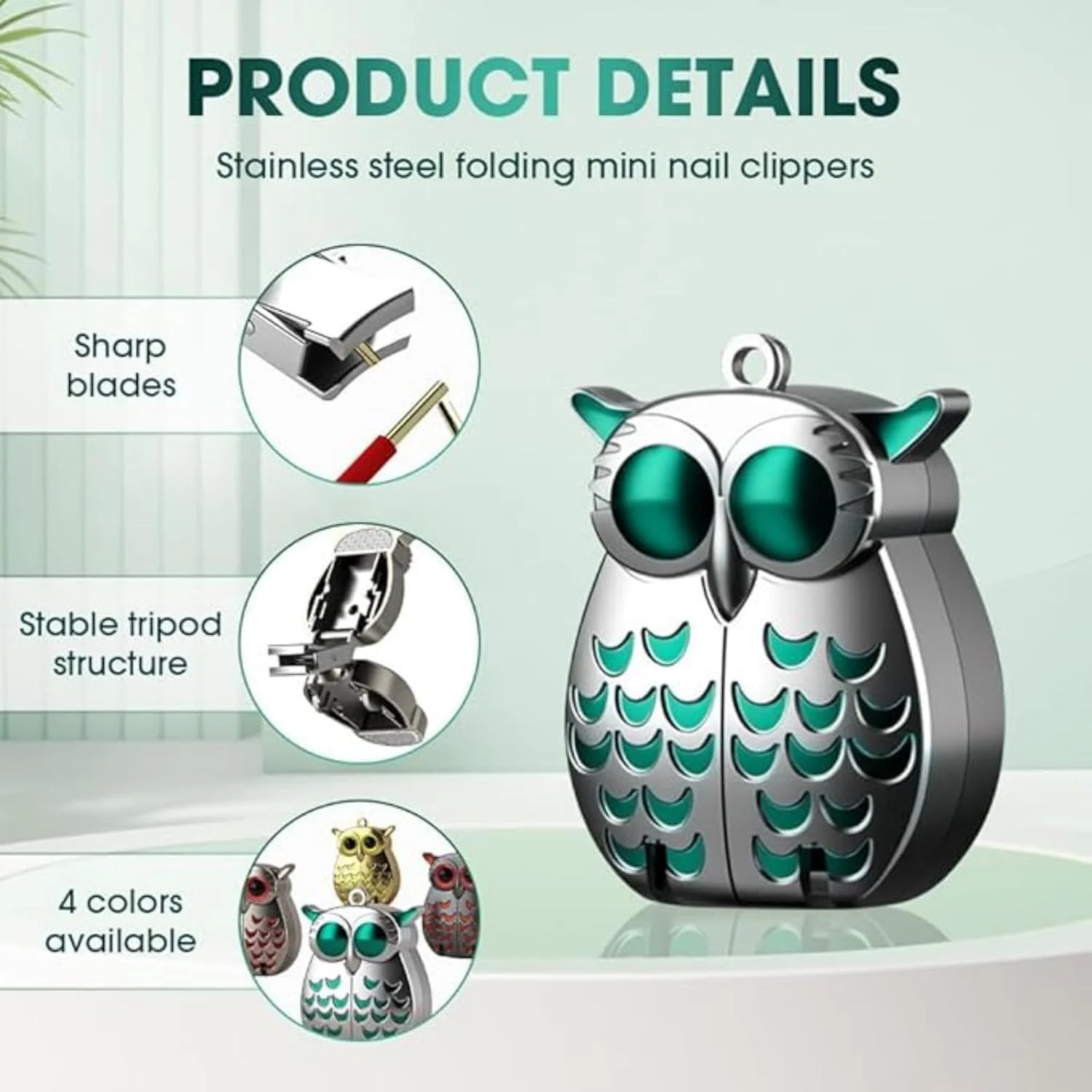 ناخن گیر تاشو جاکلیدی یلاجوی - ناخن گیر طرح جغد قابل حمل، جمع و جور و کاربردی (نقره ای) ناخن گیر تاشو جاکلیدی یلاجوی - ناخن گیر طرح جغد قابل حمل، جمع و جور و کاربردی (نقره ای)