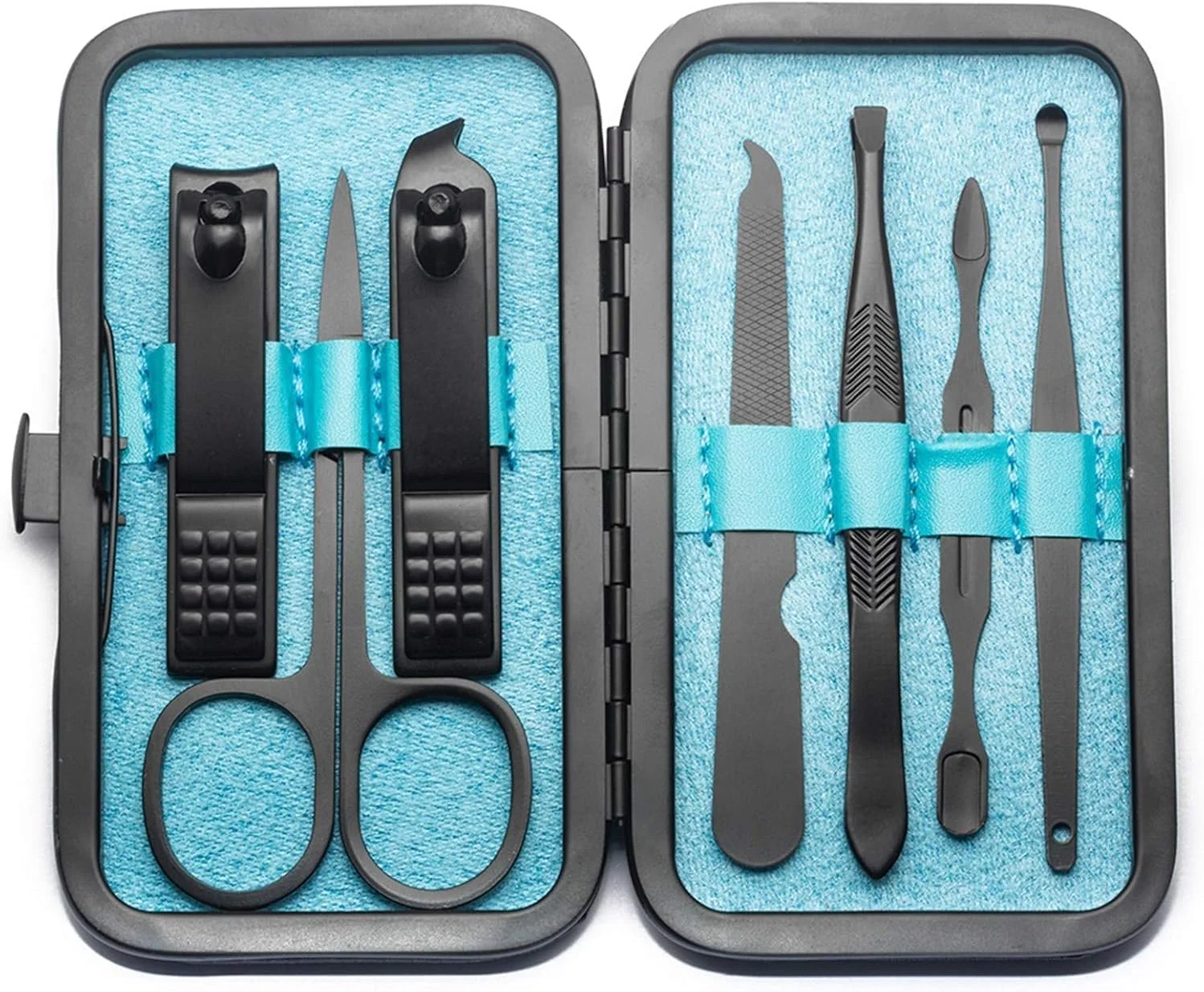 ست مانیکور ۷ تکه، ست ابزار ناخن گیر و پدیکور استیل ضد زنگ، کیت نظافت مسافرتی قابل حمل برای آقایان و بانوان با کیف چرمی (آبی) ست مانیکور ۷ تکه، ست ابزار ناخن گیر و پدیکور استیل ضد زنگ، کیت نظافت مسافرتی قابل حمل برای آقایان و بانوان با کیف چرمی (آبی)