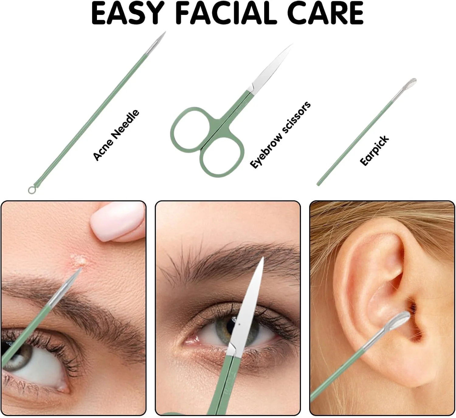 ست مانیکور قابل حمل، کیت مینی ناخن گیر مسافرتی ابزار مراقبت از پدیکور، کیت مانیکور استیل ضد زنگ حرفه ای کیت پدیکور با کیف برای مسافرت و خانه، 12 تکه (سبز)