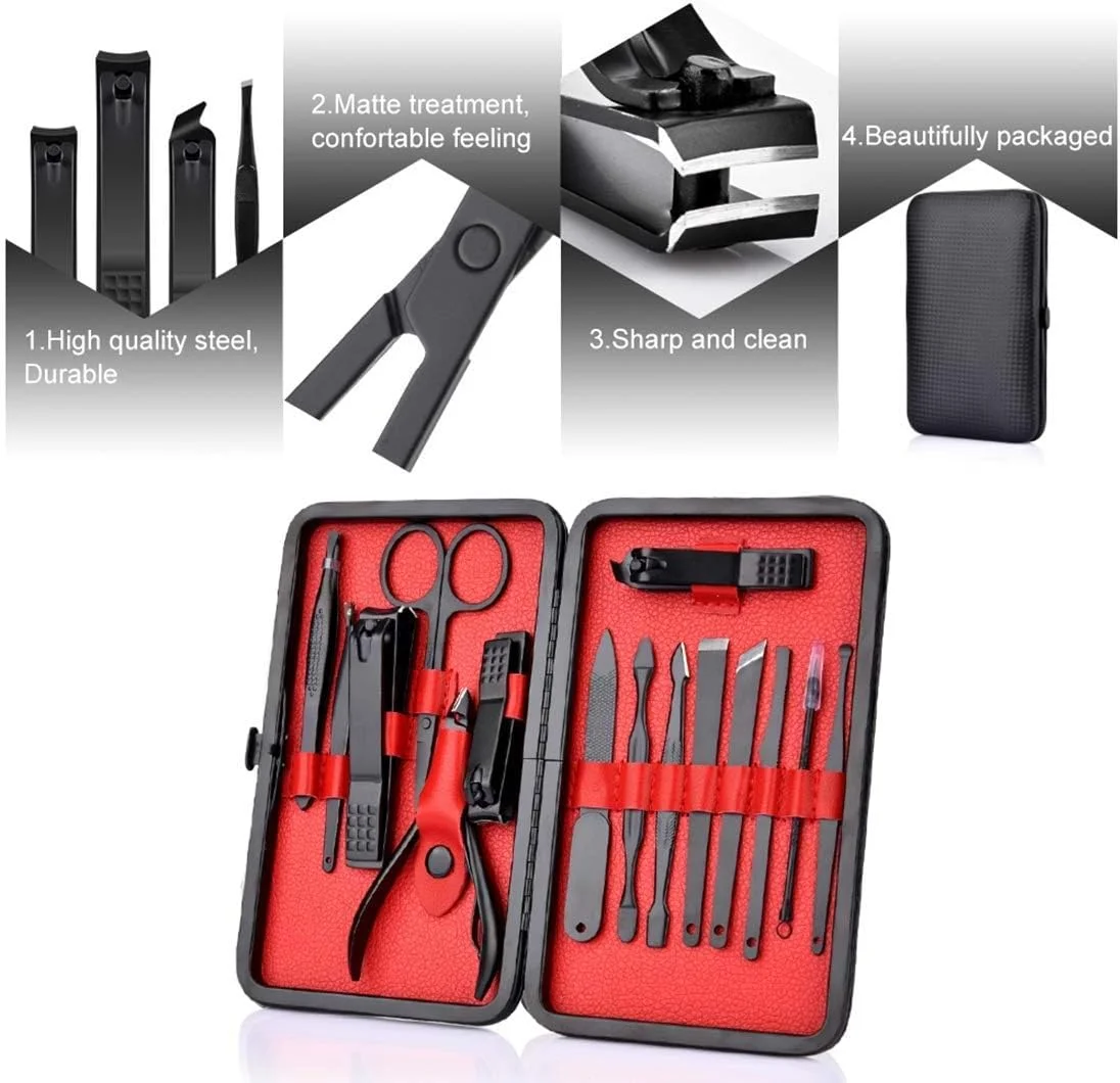 ست حرفه ای پدیکور و مانیکور KASTWAVE، ابزار مراقبت از ناخن استیل ضد زنگ با کاتر کوتیکول ناخن، قیچی ناخن برای آقایان و بانوان، مناسب برای مسافرت با جعبه چرمی مشکی نفیس