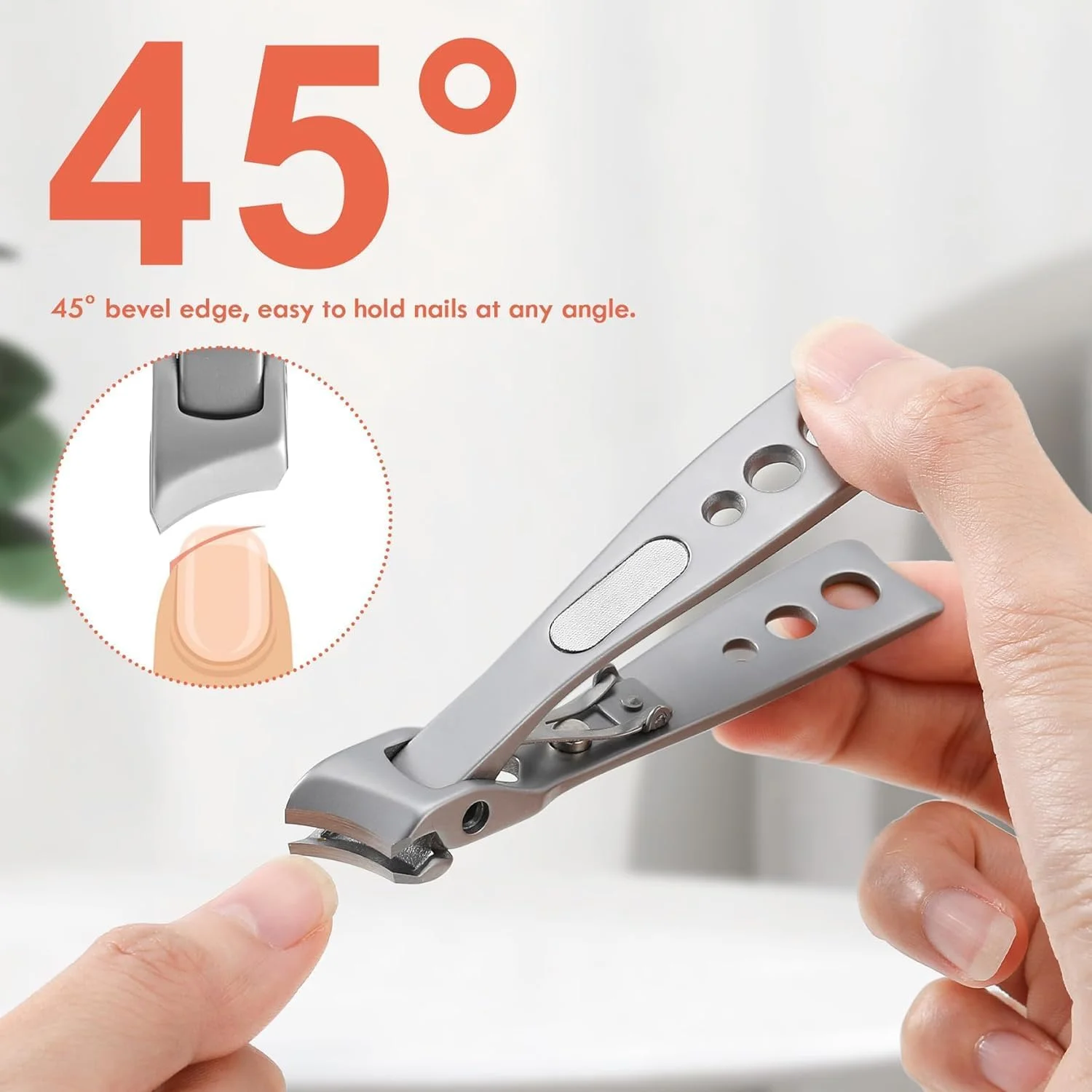 ناخن گیر ضخیم KASTWAVE با تیغه منحنی مورب - ناخن گیر انگشتان پا برای ناخن های ضخیم و فرورفته، ناخن گیر ناخن های دست با سوهان ناخن داخلی و کیف نگهداری - نقره ای مات
