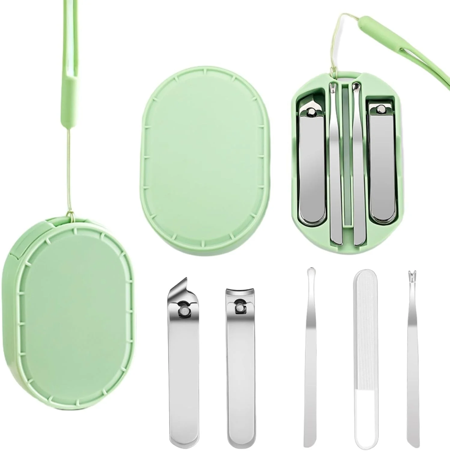 ست مانیکور قابل حمل با جعبه محافظ ۴ تکه با طرح ماکارون - شامل ناخن گیر، سوهان ناخن و ابزار مرتب کردن پوست اطراف ناخن - مناسب برای مسافرت، برای آقایان و بانوان، جعبه حمل سبز ست مانیکور قابل حمل با جعبه محافظ ۴ تکه با طرح ماکارون - شامل ناخن گیر، سوهان ناخن و ابزار مرتب کردن پوست اطراف ناخن - مناسب برای مسافرت، برای آقایان و بانوان، جعبه حمل سبز