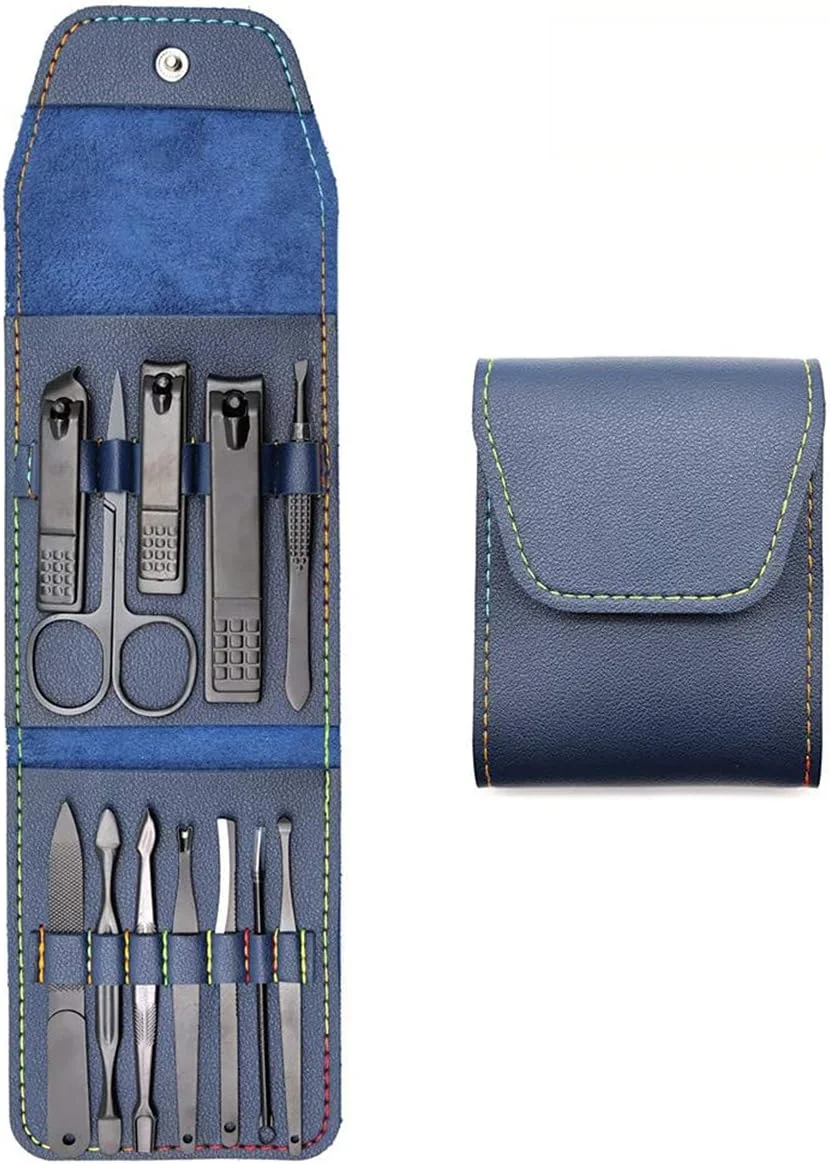 ست مانیکور و پدیکور، ست قیچی ناخن، KASTWAEV ست 12 در 1 مراقبت حرفه ای ناخن استیل ضد زنگ به همراه کیف چرمی PU قابل حمل (آبی) برای زنان و مردان