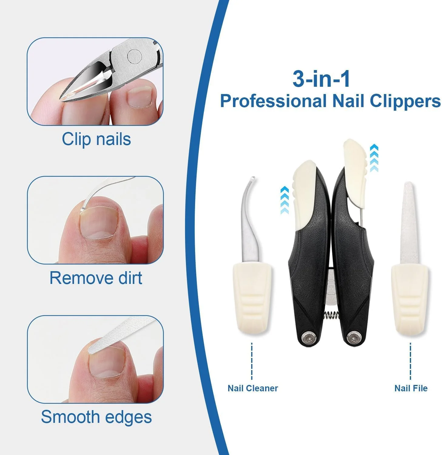 ناخن گیر تاشو برای ناخن های فرورفته، ناخن گیر استیل ضد زنگ برای برداشتن ناخن های فرورفته، ناخن گیر سنگین با تیغه های خمیده بسیار تیز، ناخن گیر حرفه ای برای ناخن های ضخیم، مشکی