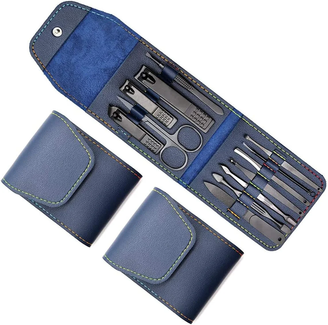 ست مانیکور و پدیکور، ست قیچی ناخن، KASTWAEV ست 12 در 1 مراقبت حرفه ای ناخن استیل ضد زنگ به همراه کیف چرمی PU قابل حمل (آبی) برای زنان و مردان