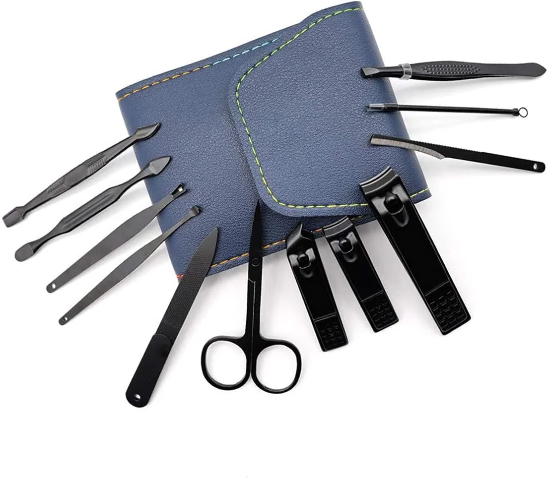 ست مانیکور و پدیکور، ست قیچی ناخن، KASTWAEV ست 12 در 1 مراقبت حرفه ای ناخن استیل ضد زنگ به همراه کیف چرمی PU قابل حمل (آبی) برای زنان و مردان