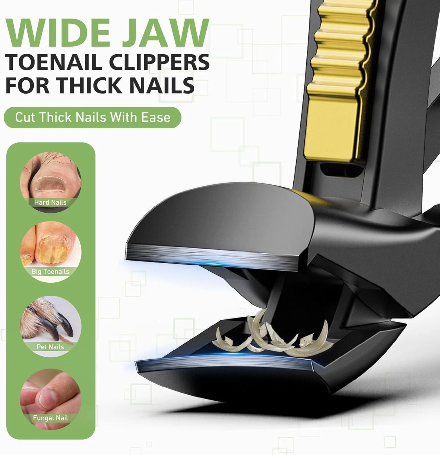 ناخن گیر انگشت شست پا برای سالمندان، فک برش منحنی ارگونومیک برای ناخن های ضخیم پا، ناخن گیر بزرگ با دسته بلند و گیره، ناخن گیر غیر لغزنده، مشکی، برای آقایان و بانوان