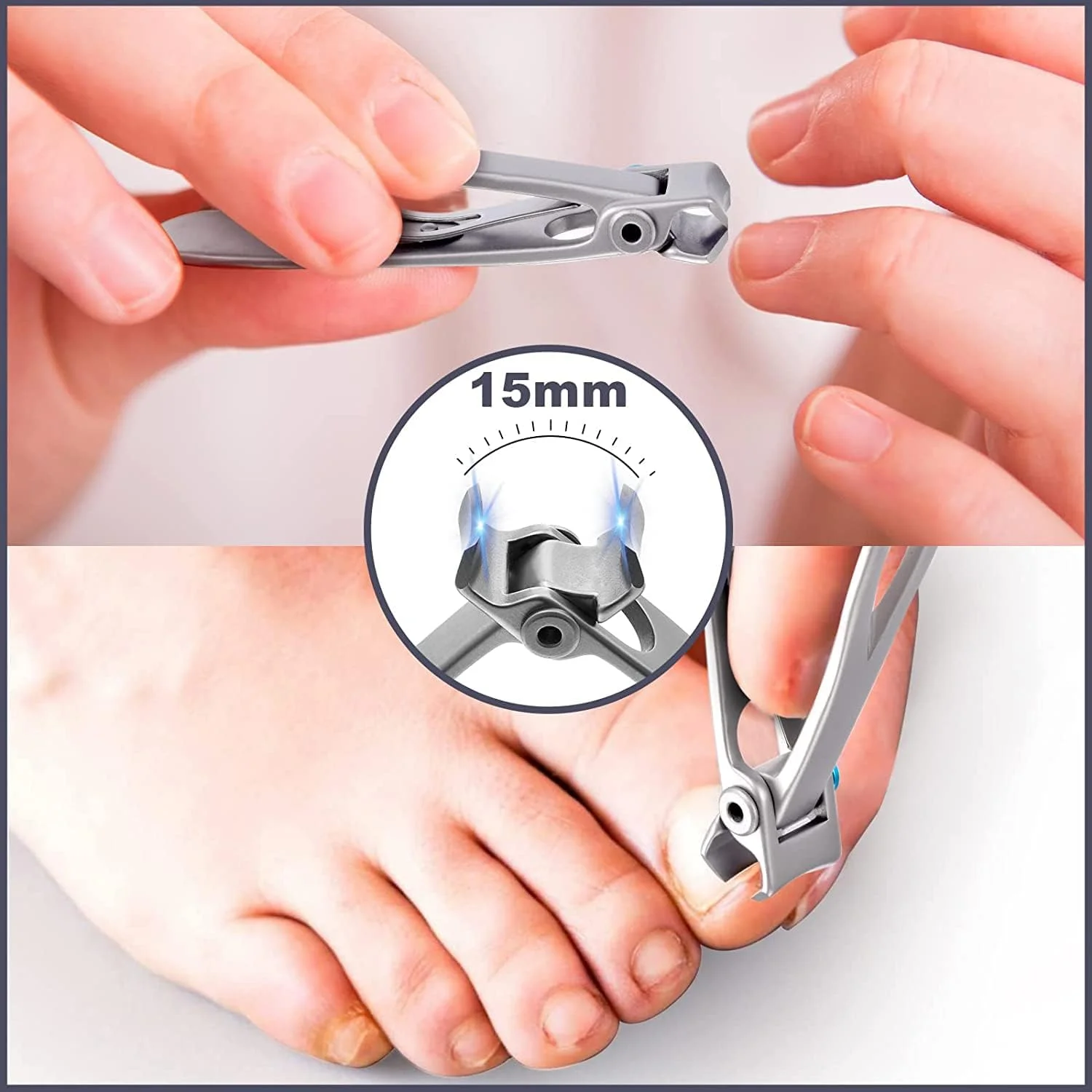 ناخن گیر KASTWAVE با دهانه پهن برای ناخن های ضخیم، ناخن گیر بزرگ برای ناخن های پا، ناخن گیر استیل ضد زنگ سنگین و بزرگ برای سالمندان، آقایان و بانوان (نقره ای)