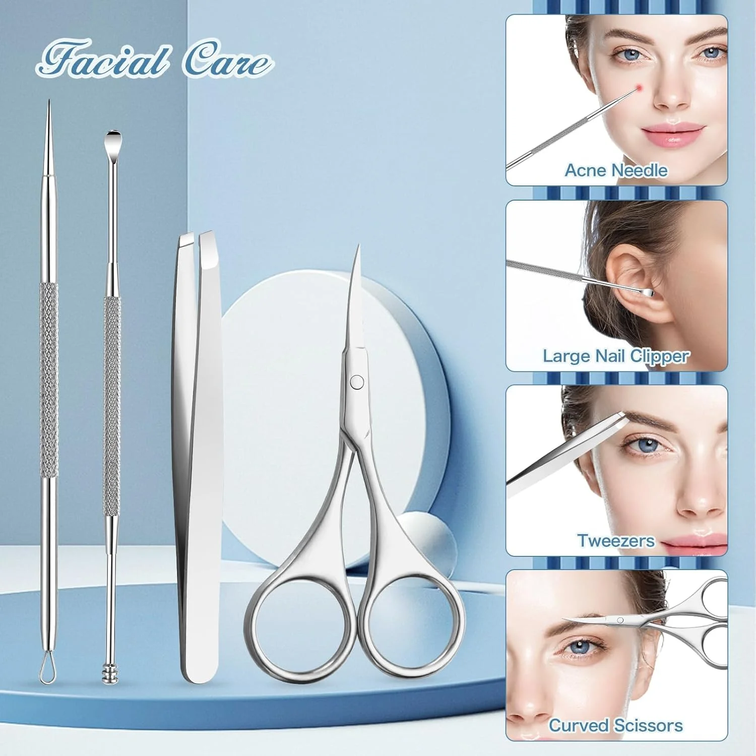 ست مانیکور و پدیکور NALACAL، ست قیچی ناخن استیل ضد زنگ با کیف چرمی PU - 7 ابزار ضروری برای مراقبت شخصی از ناخن در خانه، هدیه ای ایده آل برای مردان، زنان، خانواده و دوستان