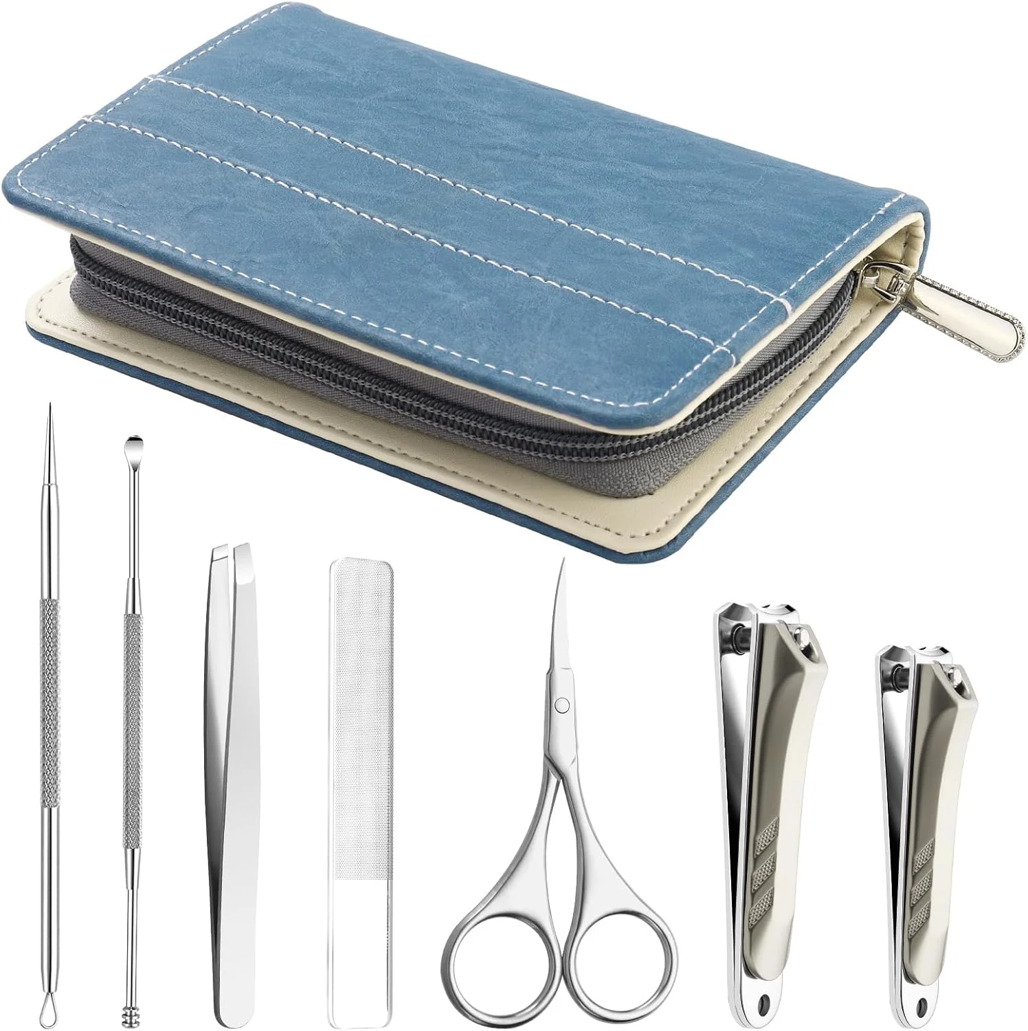 ست مانیکور و پدیکور NALACAL، ست قیچی ناخن استیل ضد زنگ با کیف چرمی PU - 7 ابزار ضروری برای مراقبت شخصی از ناخن در خانه، هدیه ای ایده آل برای مردان، زنان، خانواده و دوستان