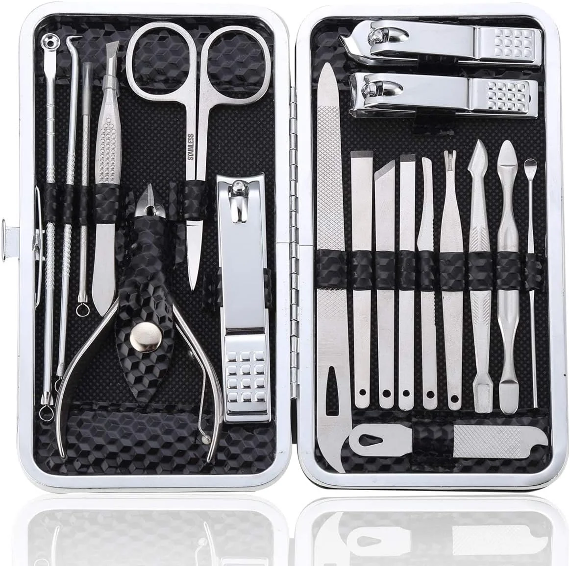 ست مانیکور و پدیکور ممتاز 19 تکه NALACAL: ناخن گیر، قیچی و ابزار نظافت از جنس استیل ضد زنگ برای آقایان و بانوان - کیت کامل مراقبت از ناخن با کیف مسافرتی قابل حمل (مشکی)