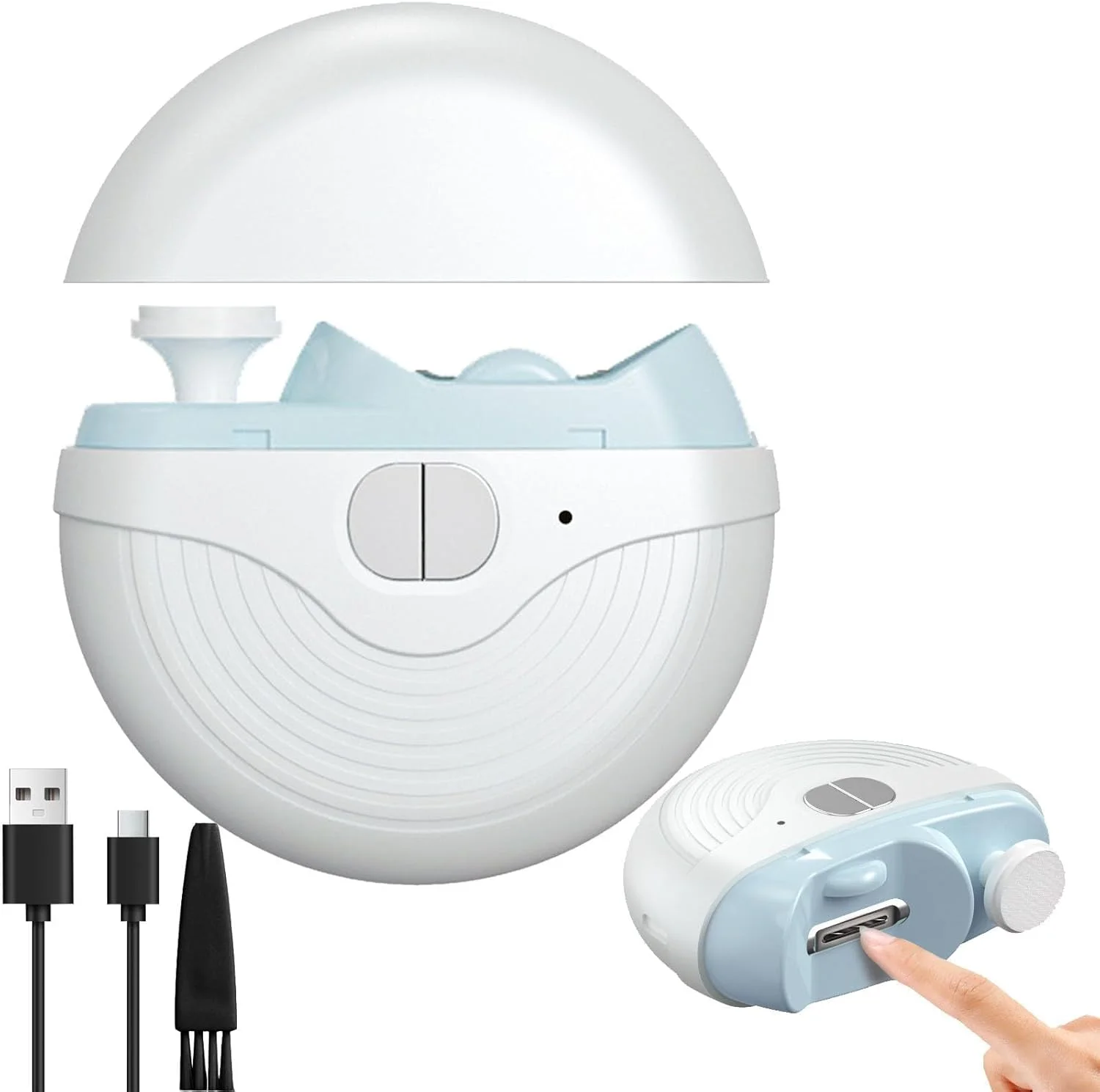 ناخن گیر برقی، ناخن گیر اتوماتیک برقی 2 در 1، سوهان ناخن با چراغ و محفظه نگهداری خرده ناخن، 3 سرعت، قابل شارژ با USB، مناسب برای کودکان، بزرگسالان و سالمندان (سفید)