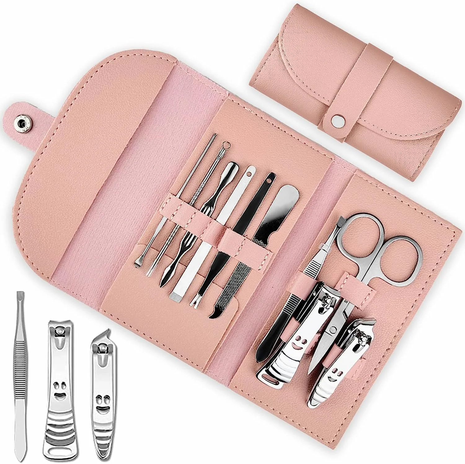 ست مانیکور استیل ضد زنگ NALACAL، ست پدیکور حرفه ای قابل حمل، ابزار مراقبت از ناخن، کیت پیرایش با چرم مسافرتی لوکس برای مسافرت و منزل، 10 تکه (صورتی) ست مانیکور استیل ضد زنگ NALACAL، ست پدیکور حرفه ای قابل حمل، ابزار مراقبت از ناخن، کیت پیرایش با چرم مسافرتی لوکس برای مسافرت و منزل، 10 تکه (صورتی)