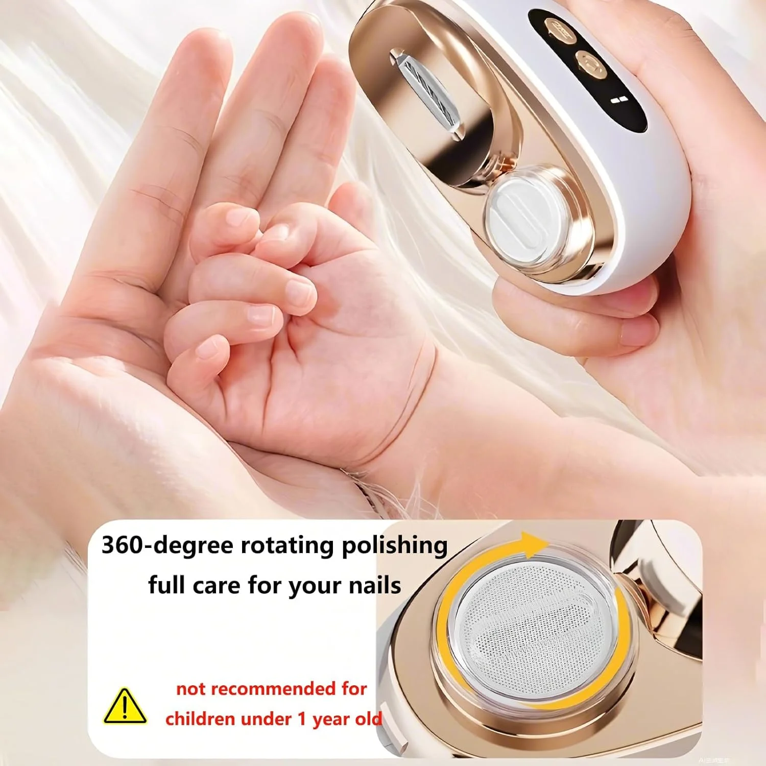 ناخن گیر برقی اتوماتیک، دستگاه پیرایش و پولیش ناخن اتوماتیک، دستگاه برش و سوهان ناخن انگشت قابل شارژ 3 در 1 با پولیش، دارای محفظه گرد و غبار، چراغ LED و 3 سرعت، ایمن برای نوزاد، بزرگسال و سالمند