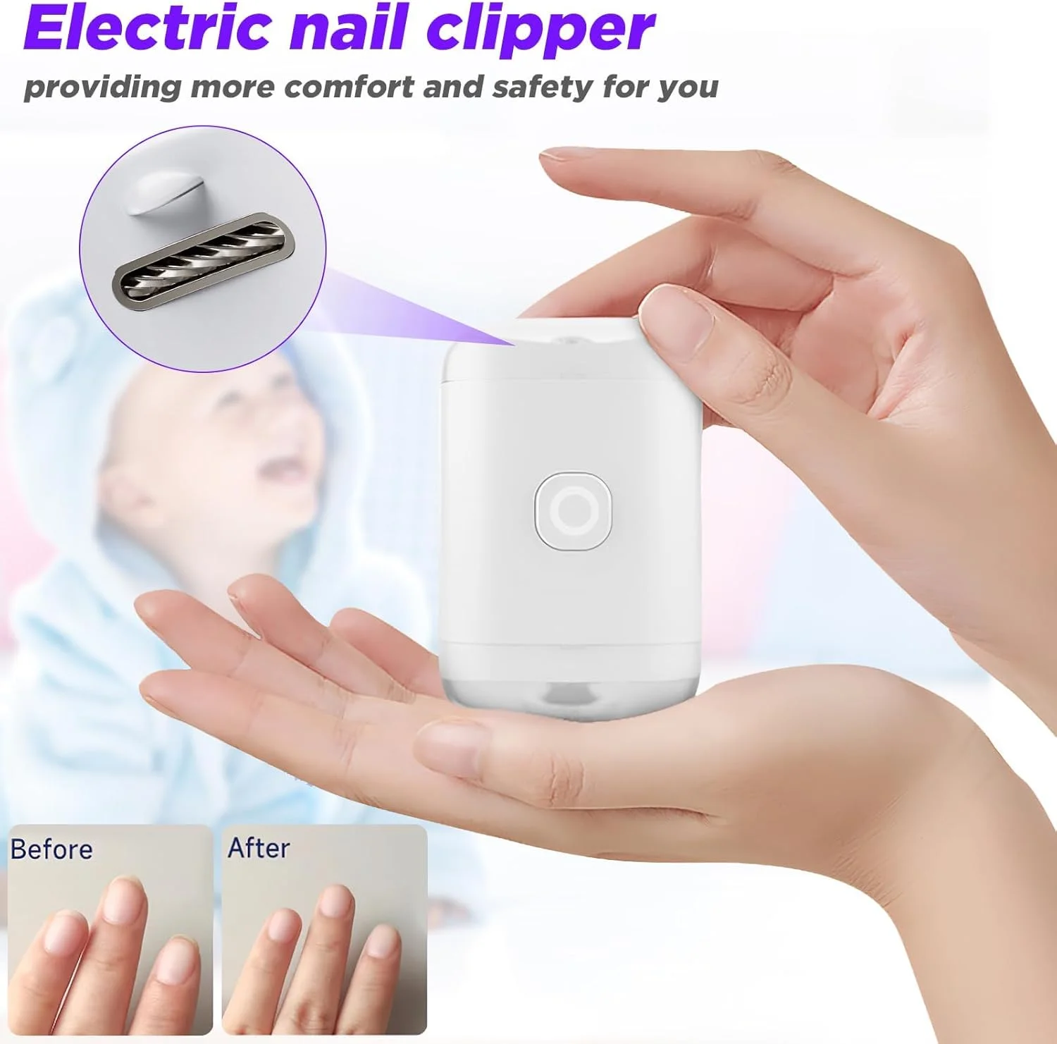 ناخن گیر برقی NALACAL، ماشین اصلاح ناخن برقی با چراغ و محفظه نگهداری خرده ناخن، طراحی 2 در 1 با سوهان و قیچی ناخن برای نوزادان، کودکان و بزرگسالان